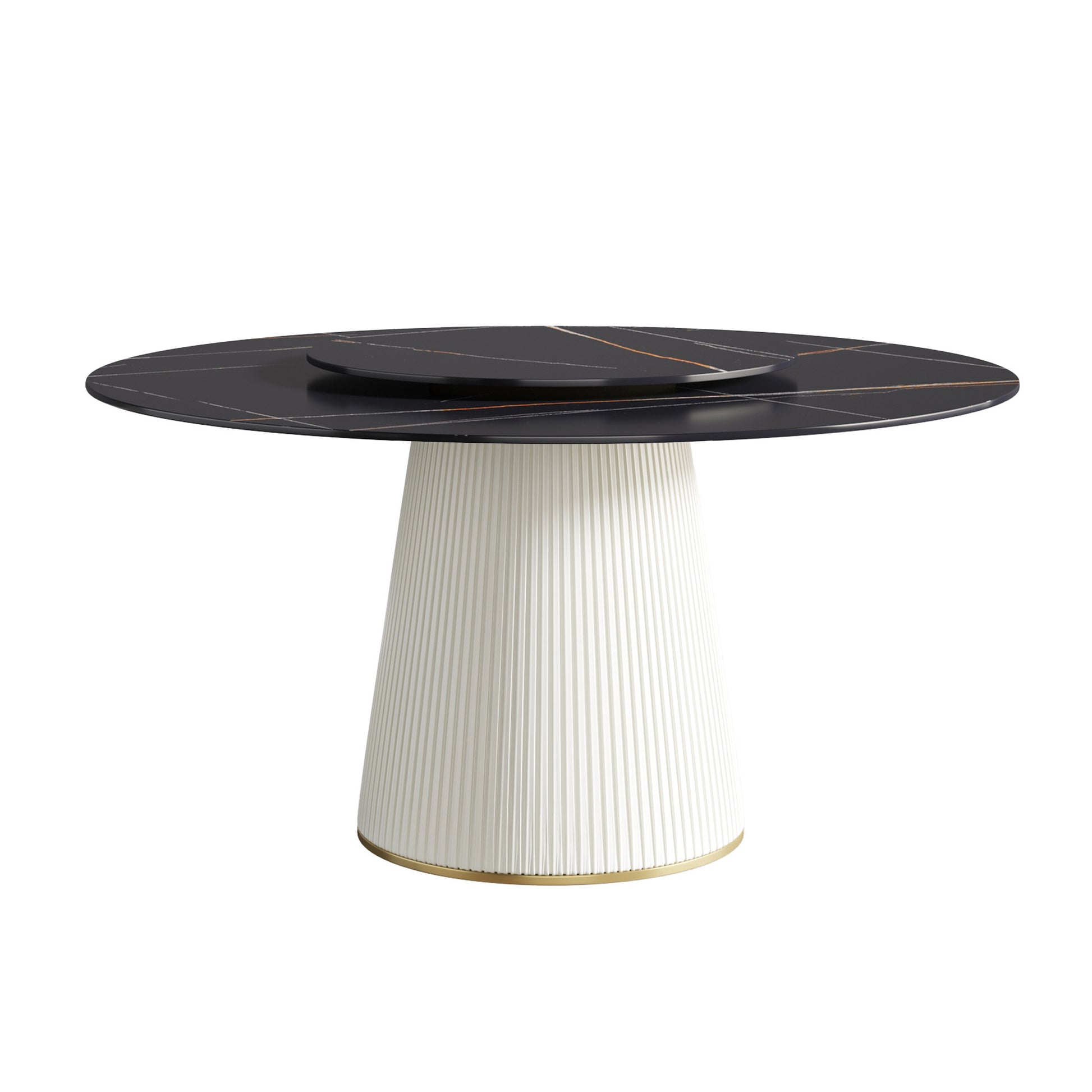 59.05 "Modern Black Artificial Stone Round Beige Plywood Pu Base Dining Table Can Accommodate 8 People 31.5"Black Artificial Stone Turntable Not Including Chairs. Black Dining Room Plywood Sintered Stone