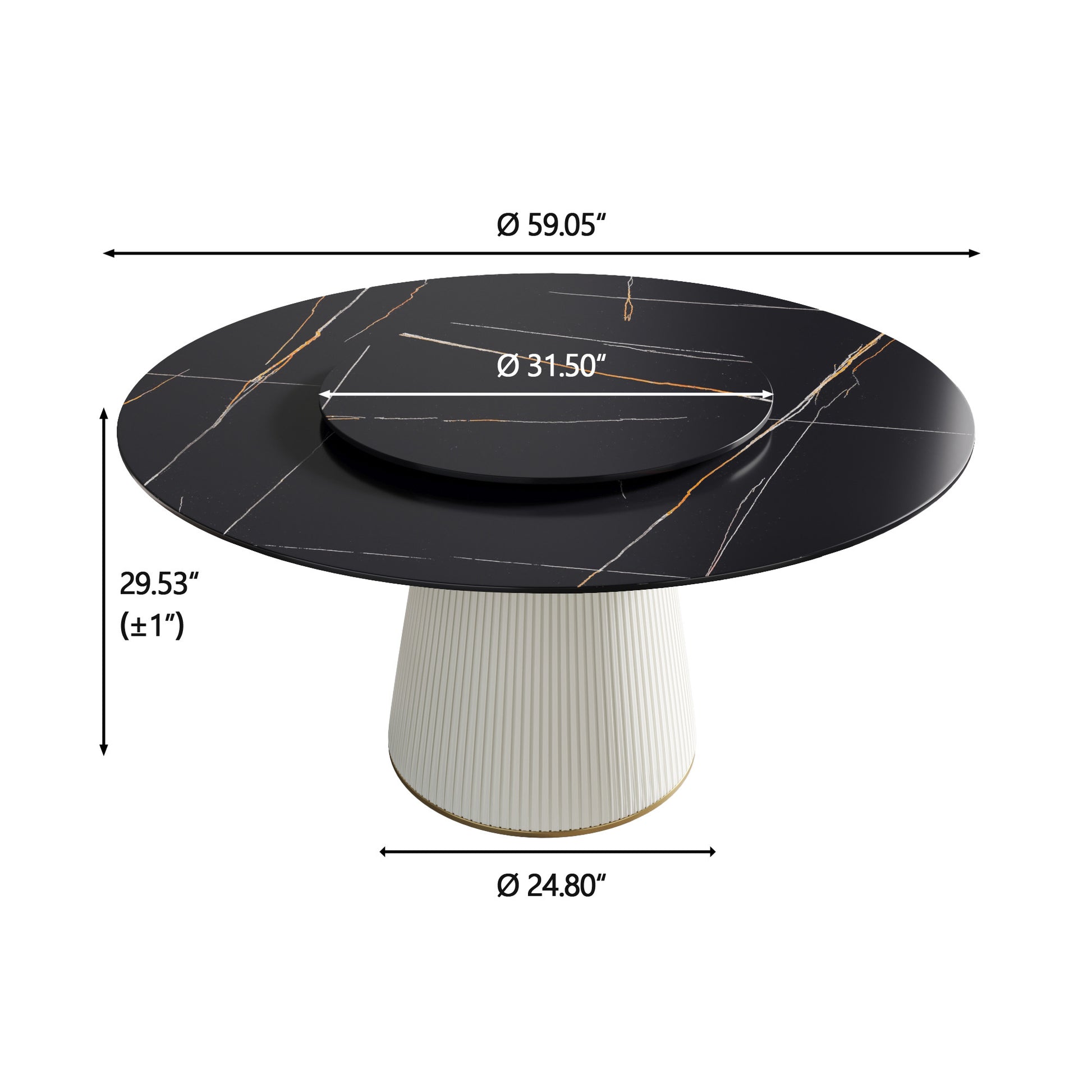 59.05 "Modern Black Artificial Stone Round Beige Plywood Pu Base Dining Table Can Accommodate 8 People 31.5"Black Artificial Stone Turntable Not Including Chairs. Black Dining Room Plywood Sintered Stone