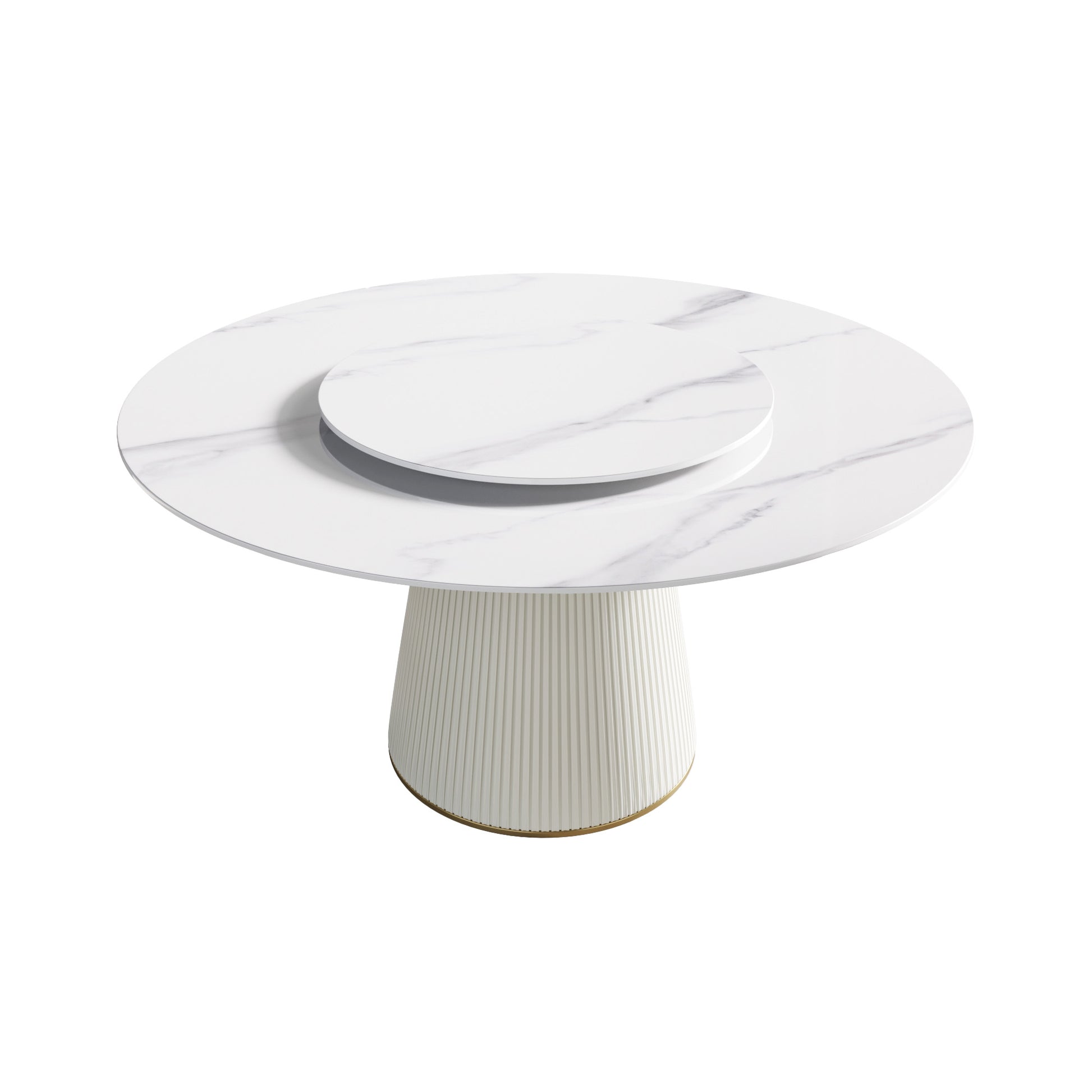 59.05 "Modern White Artificial Stone Round Beige Plywood Pu Base Dining Table Can Accommodate 8 People 31.5"White Artificial Stone Turntable Not Including Chairs. White Dining Room Plywood Sintered Stone