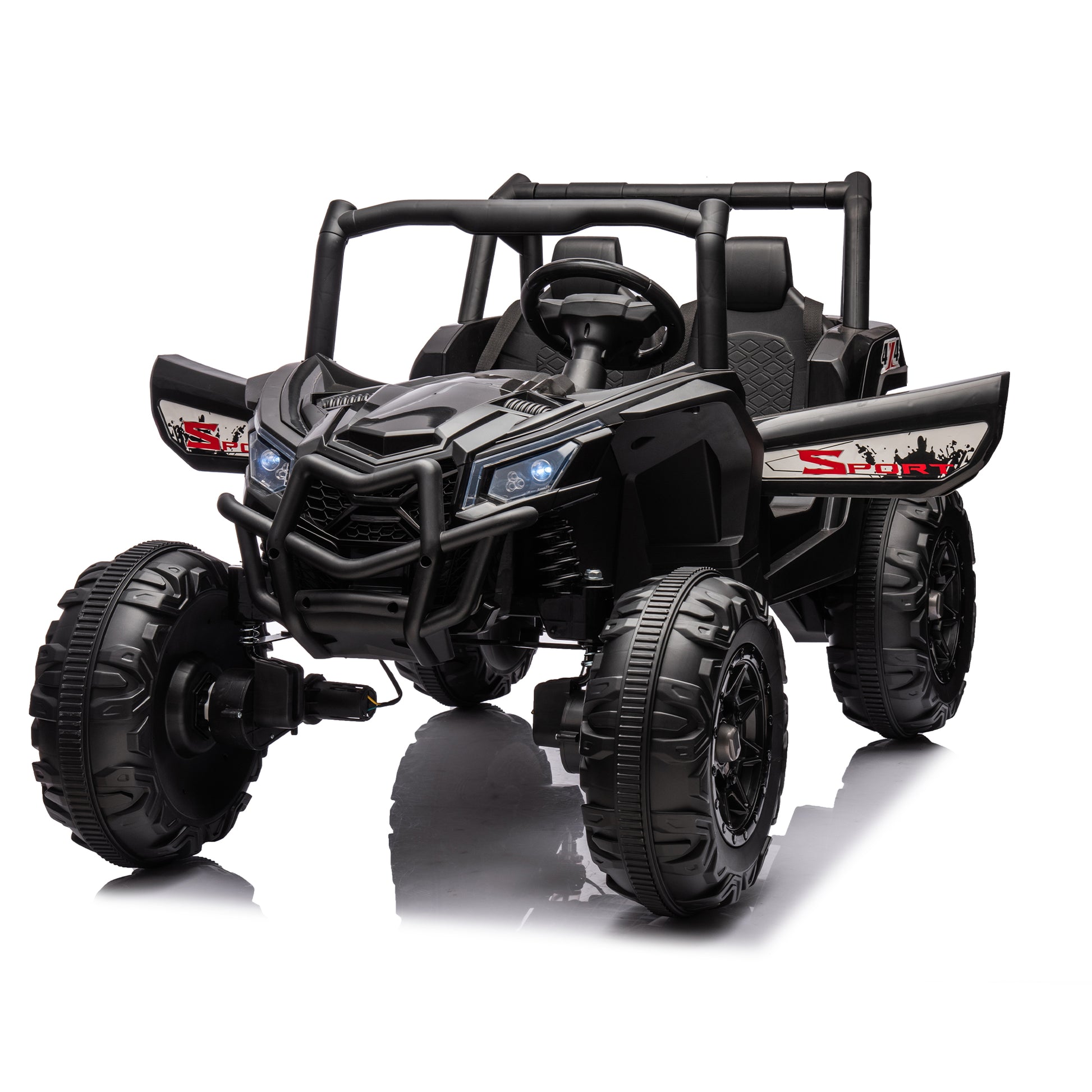 24V Ride On Xxl Utv Car For Kid,2Seater With Two Safety Belts, Side By Side 4X4 Ride On Off Road Truck With Parent Remote Control, Battery Powered Electric Car W High Low Speed, Two Safety Belts. Black Polyethylene