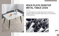Table And Chair Set. White Imitation Marble Stone Tabletop With Black Metal Legs. Black Pu Leather Backrest And Black Metal Leg Chair. 1 Table And 4 Chairs F 001 C 007 White Sintered Stone