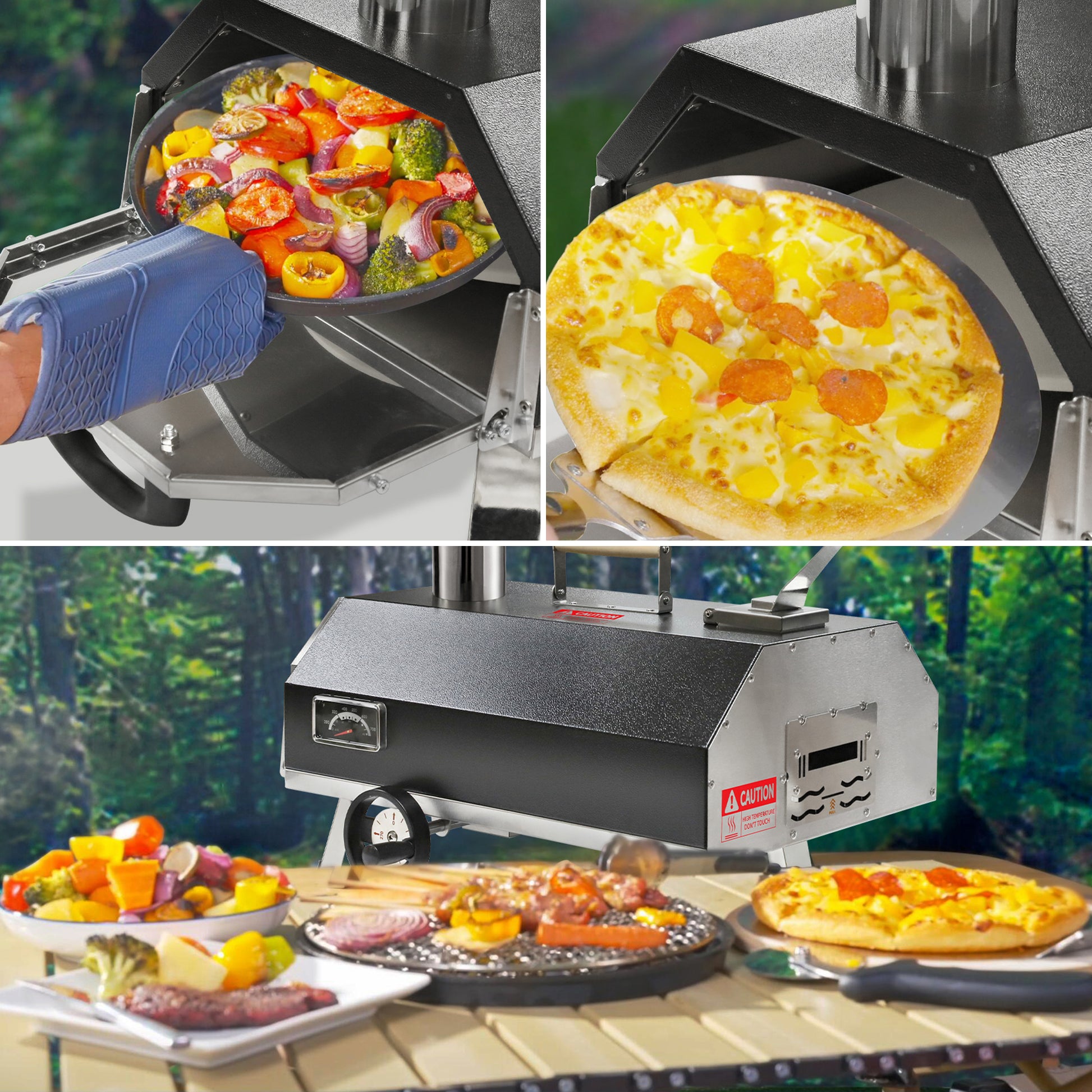Semi Automatic Black 12 Outdoor Pizza Oven Portable Wood Fired Pizza Oven Outdoor Cooking Pizza Maker Portable Pizza Oven For Authentic Stone Baked Pizzas Black Garden & Outdoor American Design Stainless Steel Stainless Steel