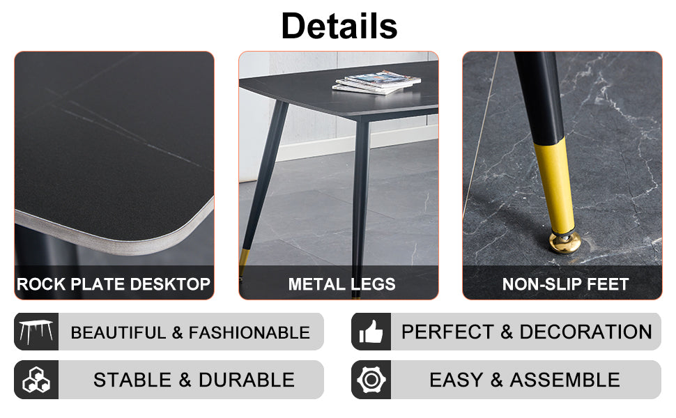 Table And Chair Set. Black Sintered Stone Tabletop With Black Metal Legs. Orange Deep Gray Dual Tone Pu Leather Backrest And Black Metal Leg Chair. 1 Table And 4 Chairs F 001 C 007 Black Sintered Stone