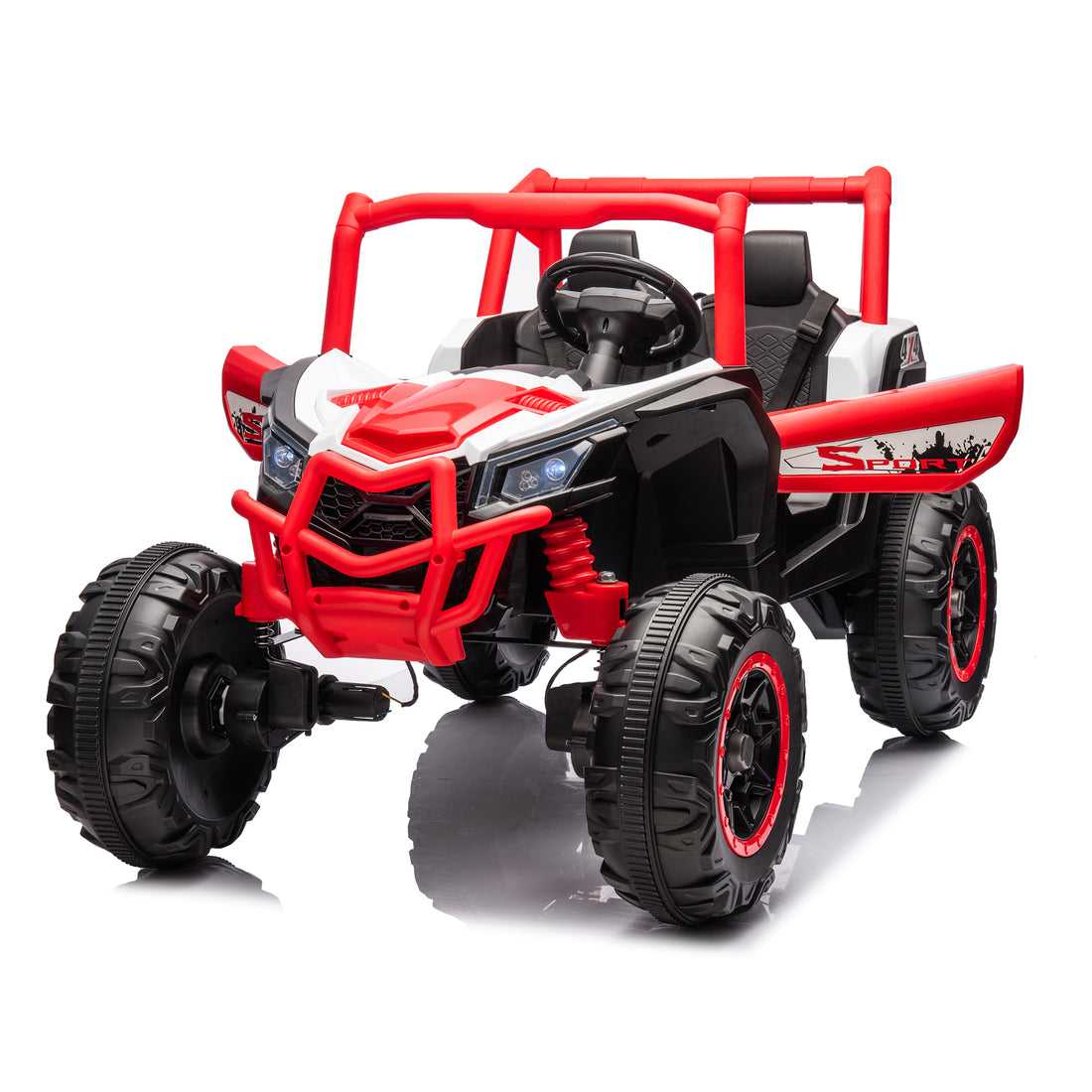 24V Ride On Xxl Utv Car For Kid,2Seater With Two Safety Belts, Side By Side 4X4 Ride On Off Road Truck With Parent Remote Control, Battery Powered Electric Car W High Low Speed, Two Safety Belts. Red Polyethylene
