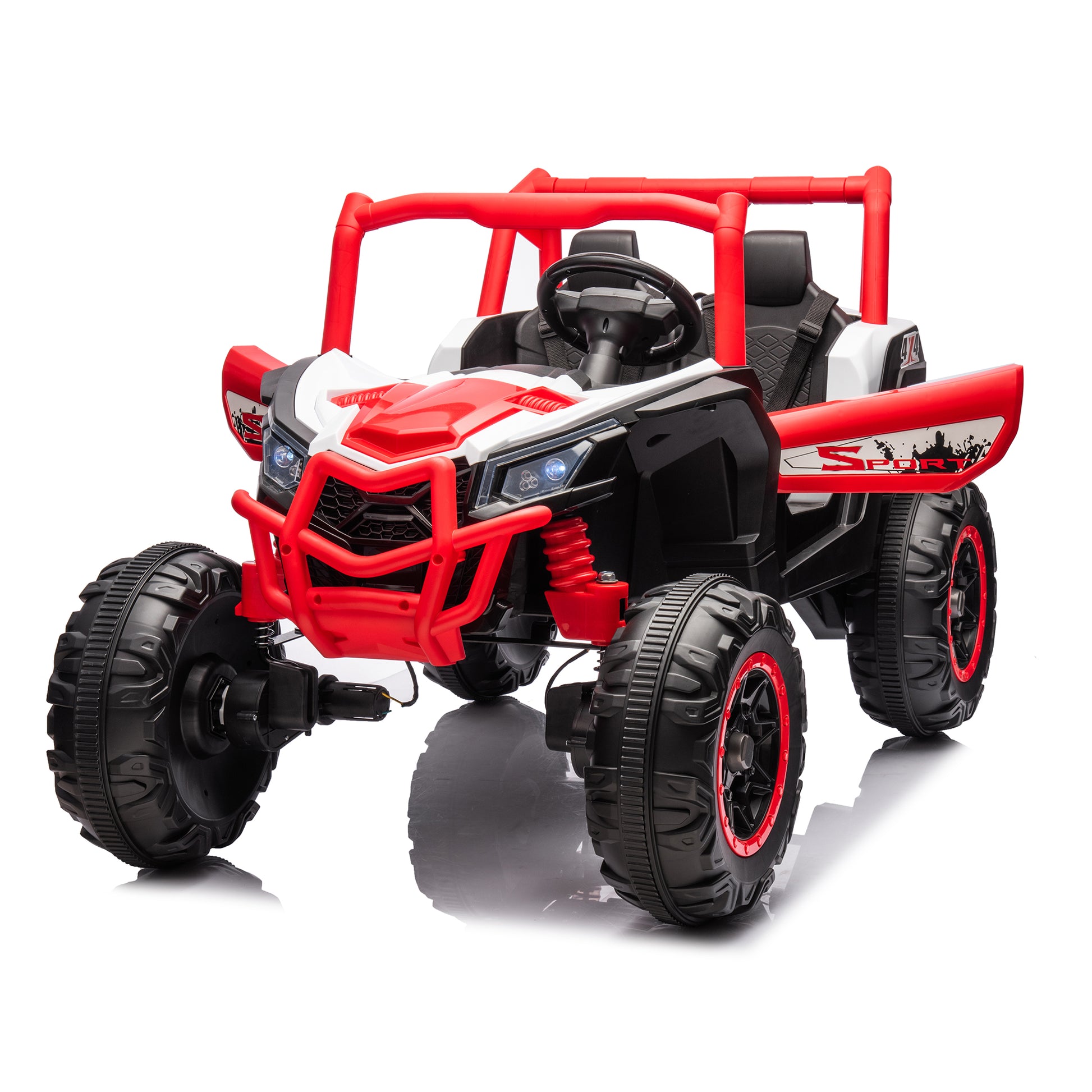 24V Ride On Xxl Utv Car For Kid,2Seater With Two Safety Belts, Side By Side 4X4 Ride On Off Road Truck With Parent Remote Control, Battery Powered Electric Car W High Low Speed, Two Safety Belts. Red Polyethylene