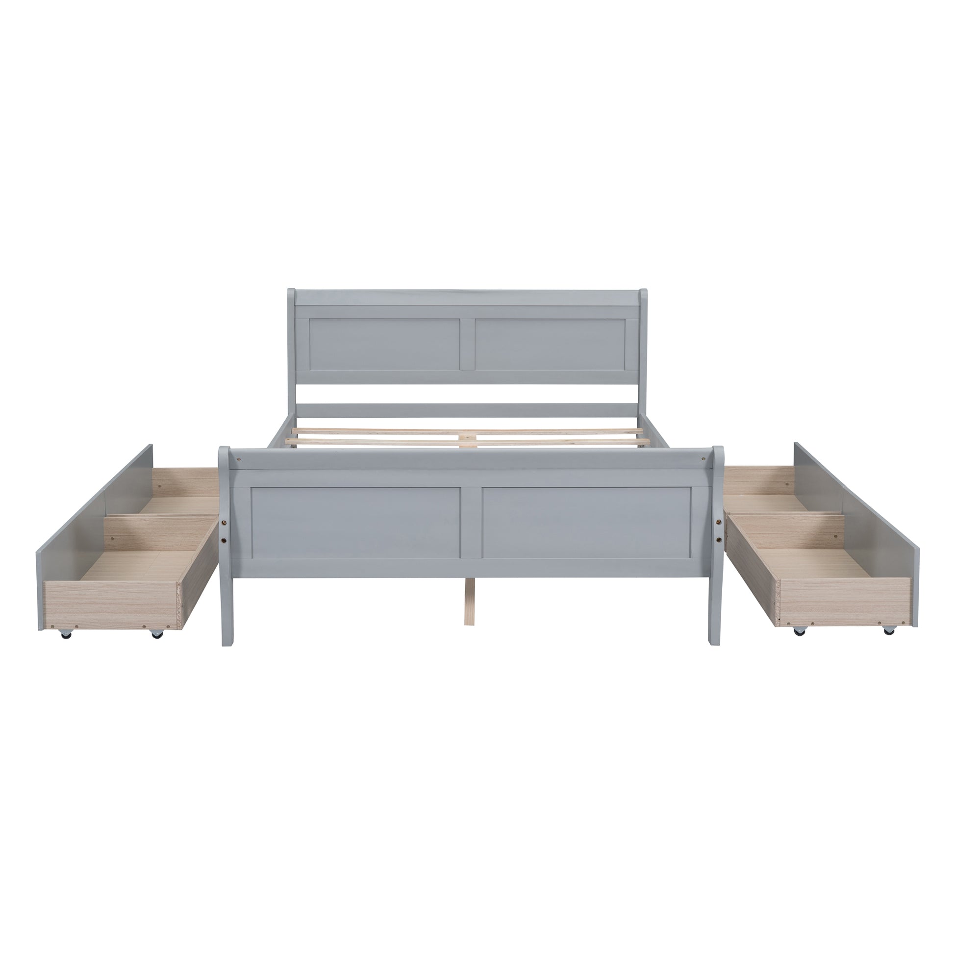 Full Size Wood Platform Bed With 4 Drawers And Streamlined Headboard & Footboard, Gray Gray Solid Wood Mdf