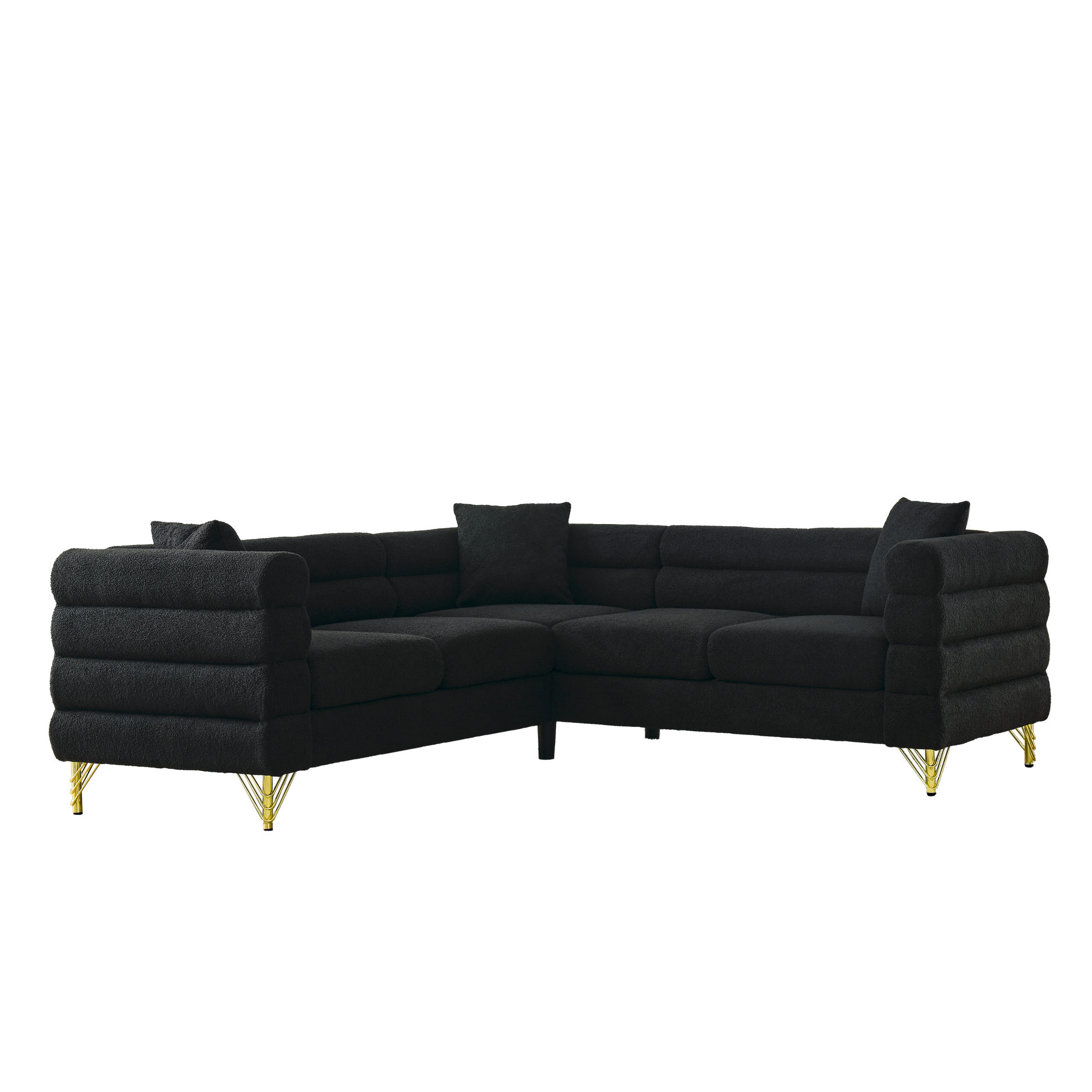 81.5 Inch Oversized Corner Sofa, L Shaped Sectional Couch,5 Seater Corner Sofas With 3 Cushions For Living Room, Bedroom, Apartment, Office Black Foam Teddy