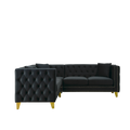 82.2 Inch Velvet Corner Sofa, L Shaped Sectional Couch, 5 Seater Corner Sofas With 3 Cushions For Living Room, Bedroom, Apartment, Office Black Foam Velvet