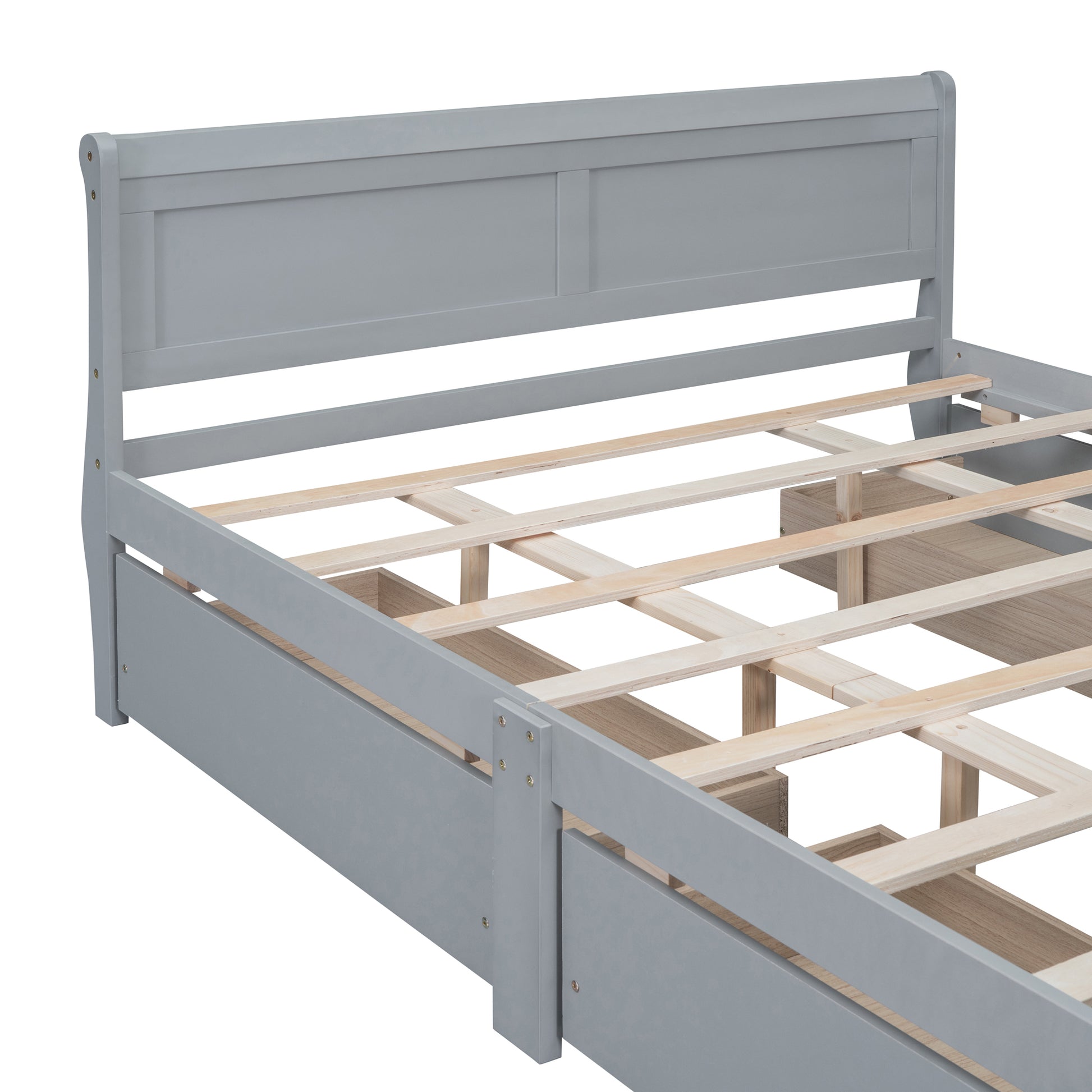 Queen Size Wood Platform Bed With 4 Drawers And Streamlined Headboard & Footboard, Gray Queen Gray Solid Wood Mdf