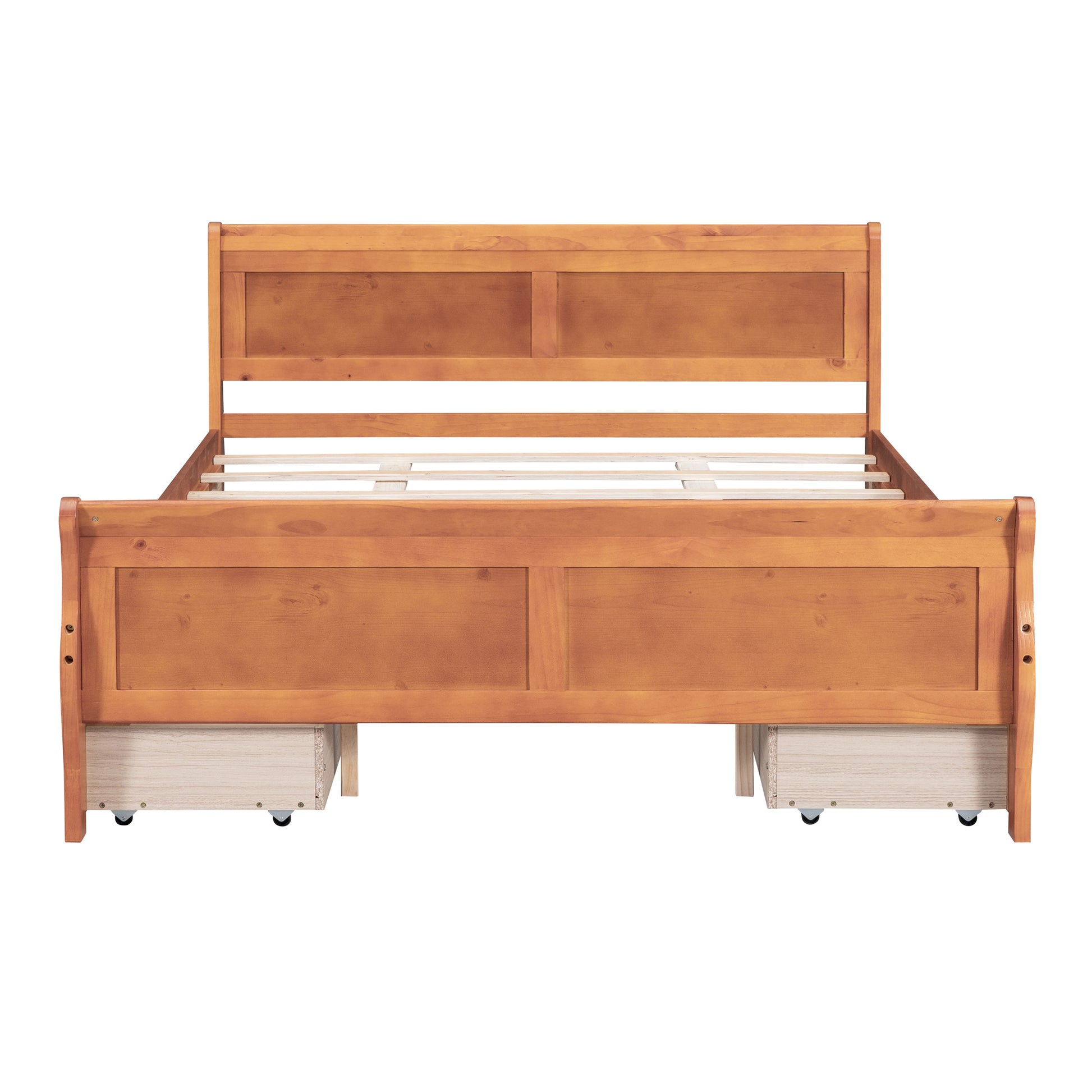 Queen Size Wood Platform Bed With 4 Drawers And Streamlined Headboard & Footboard, Oak Queen Oak Solid Wood Mdf