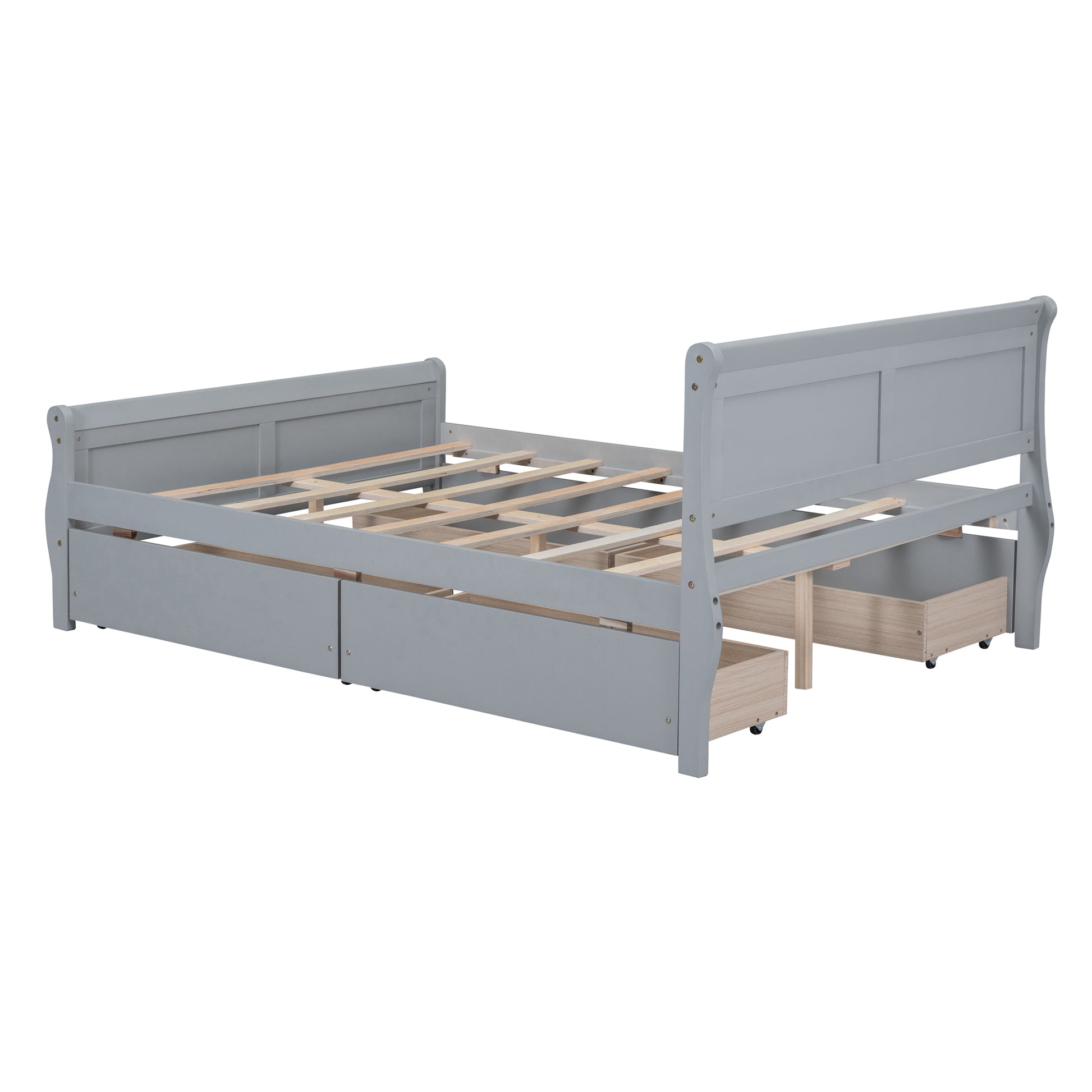 Full Size Wood Platform Bed With 4 Drawers And Streamlined Headboard & Footboard, Gray Gray Solid Wood Mdf