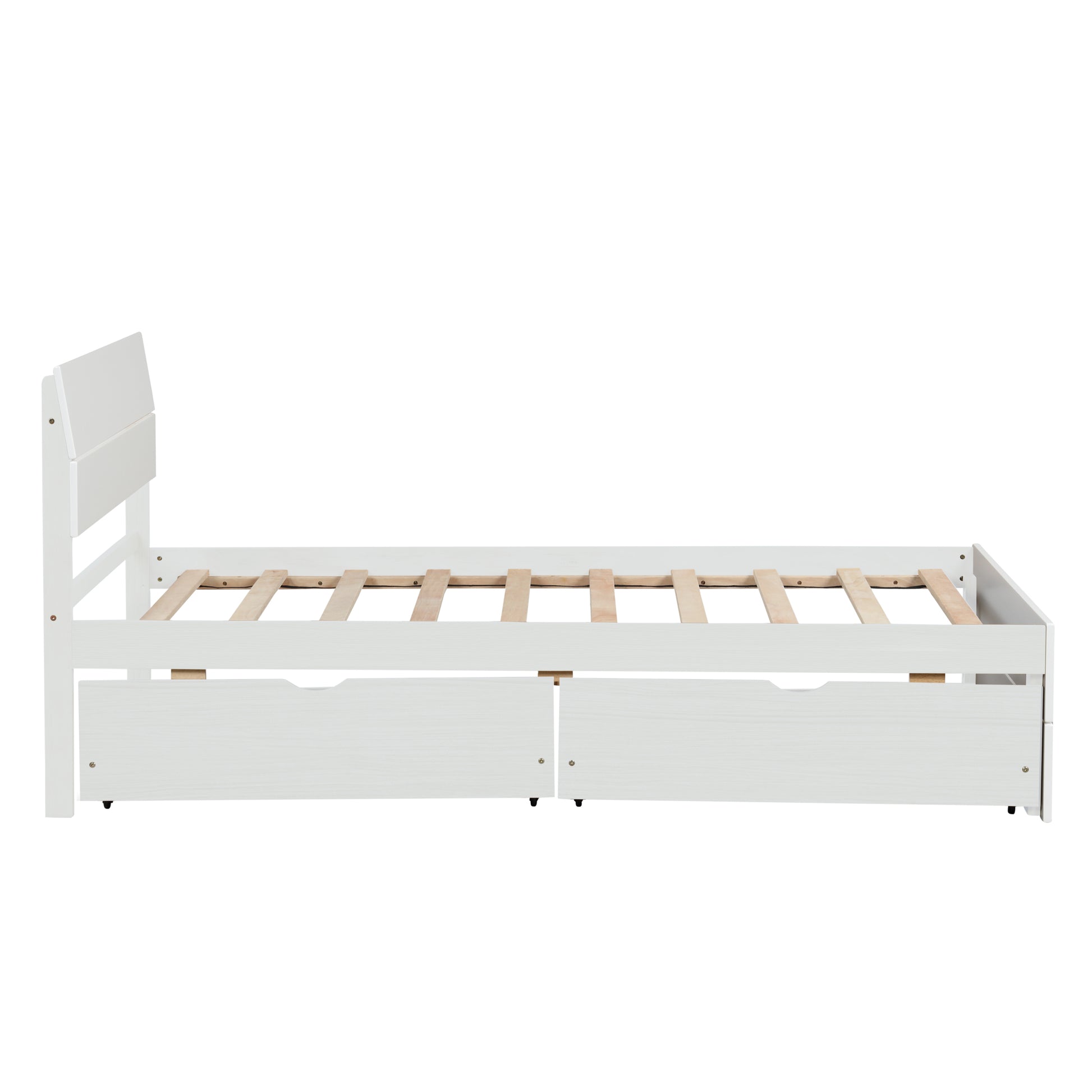 Modern Twin Bed Frame With 2 Drawers For White High Gloss Headboard And Footboard With Creamy White Color Box Spring Not Required Twin Creamy White,White Bedroom Bed Frame Mdf,Rubber Wood