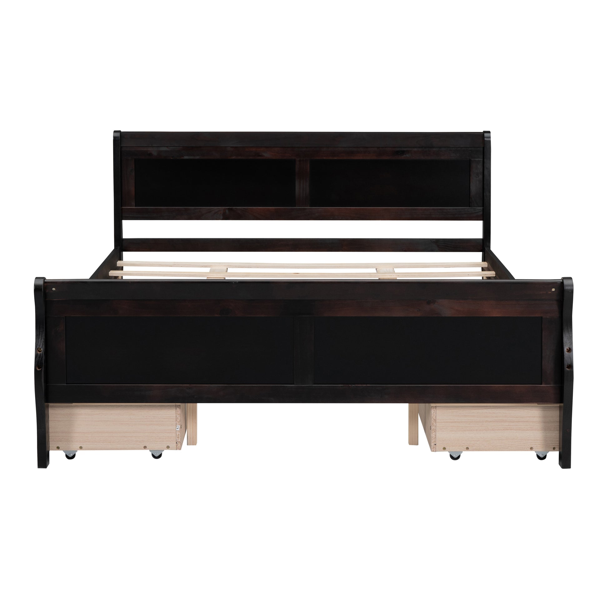Queen Size Wood Platform Bed With 4 Drawers And Streamlined Headboard & Footboard, Espresso Queen Espresso Solid Wood Mdf