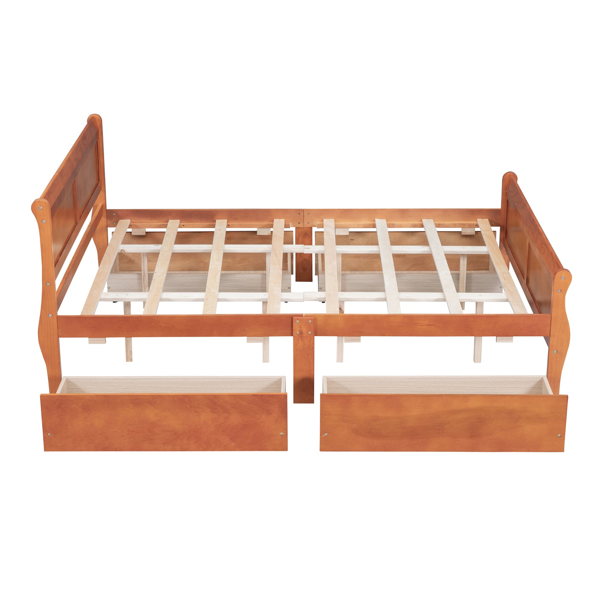 Queen Size Wood Platform Bed With 4 Drawers And Streamlined Headboard & Footboard, Oak Queen Oak Solid Wood Mdf