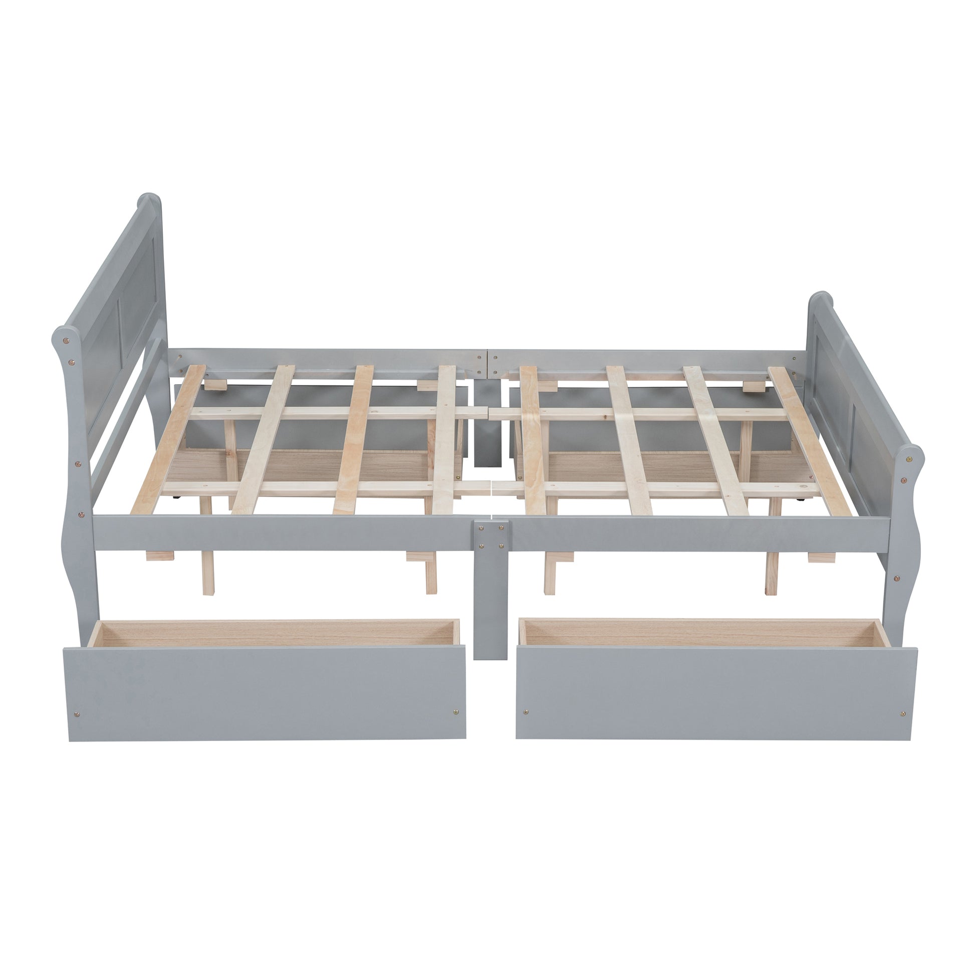 Queen Size Wood Platform Bed With 4 Drawers And Streamlined Headboard & Footboard, Gray Queen Gray Solid Wood Mdf