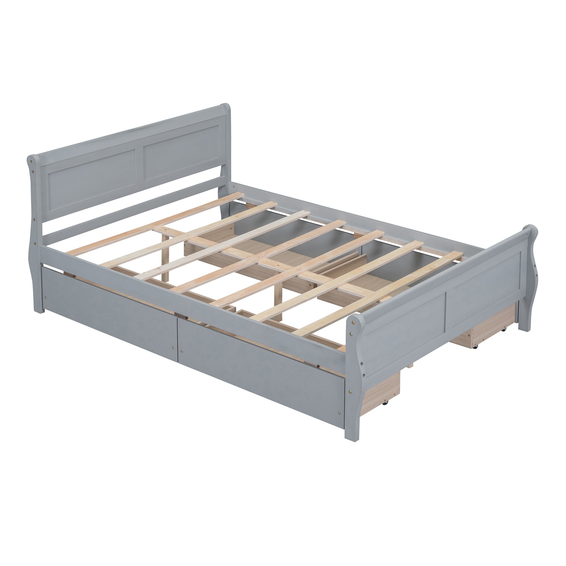 Full Size Wood Platform Bed With 4 Drawers And Streamlined Headboard & Footboard, Gray Gray Solid Wood Mdf
