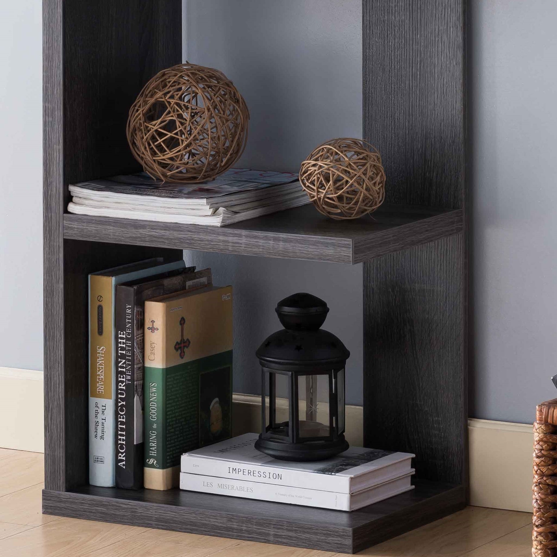 Bookcase Display, Home Book Stand With 5 Tier Shelves In Distressed Grey Grey Particle Board