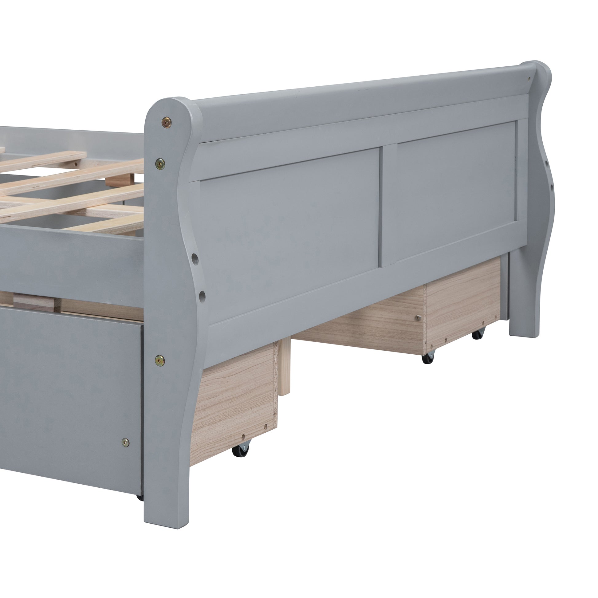 Full Size Wood Platform Bed With 4 Drawers And Streamlined Headboard & Footboard, Gray Gray Solid Wood Mdf