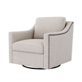 360 Degree Swivel Armchair Cotton Linen Skin Friendly Fabric Ergonomic Design Brass Nail Decorative Armchair Living Room Chairs Bedroom Chairs Living Room Chairs Black Legs Suitable For Indoor Homes White Modern Foam Cotton Linen
