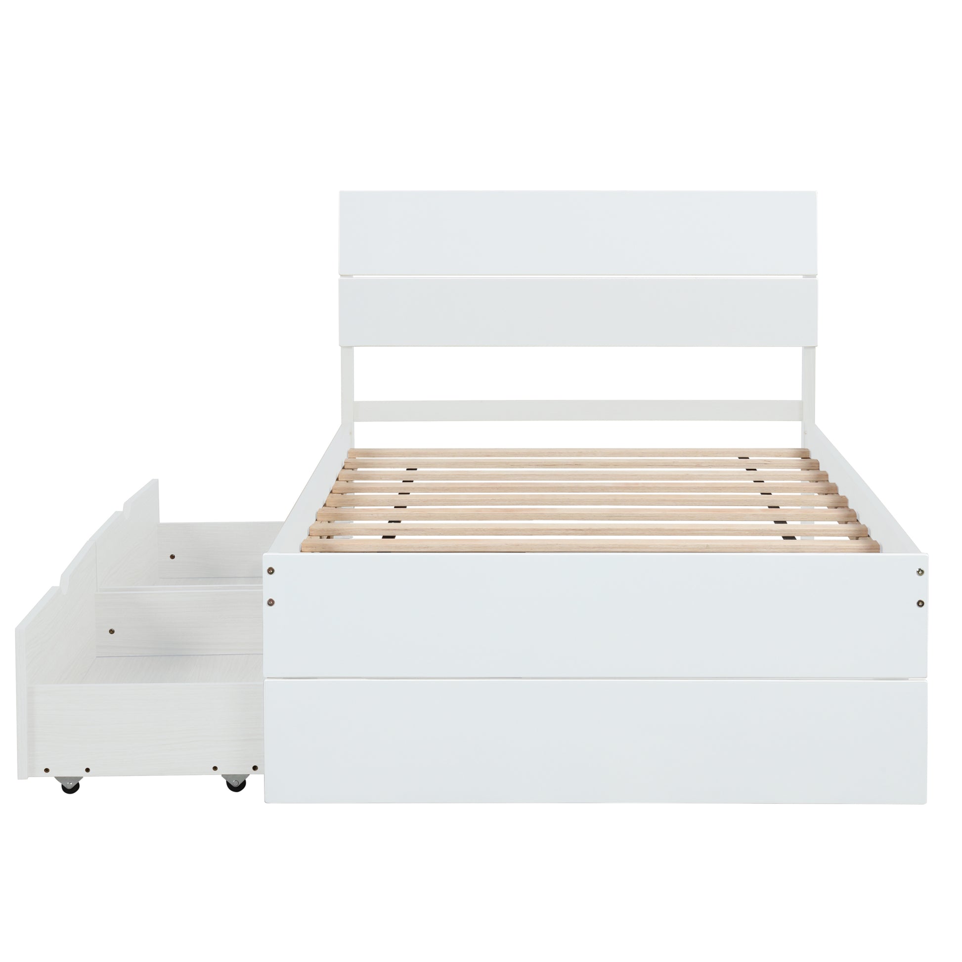Modern Twin Bed Frame With 2 Drawers For White High Gloss Headboard And Footboard With Creamy White Color Box Spring Not Required Twin Creamy White,White Bedroom Bed Frame Mdf,Rubber Wood