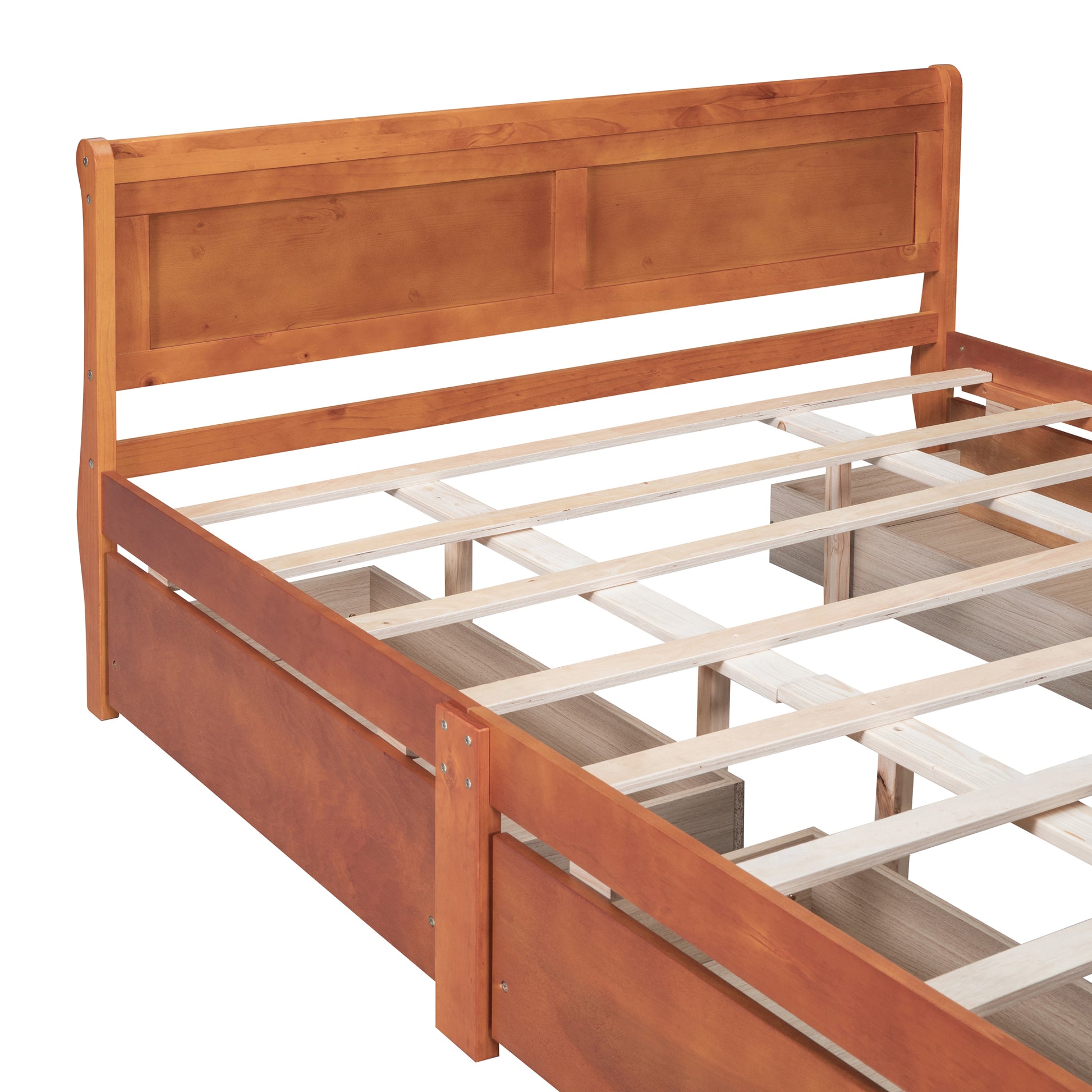 Queen Size Wood Platform Bed With 4 Drawers And Streamlined Headboard & Footboard, Oak Queen Oak Solid Wood Mdf