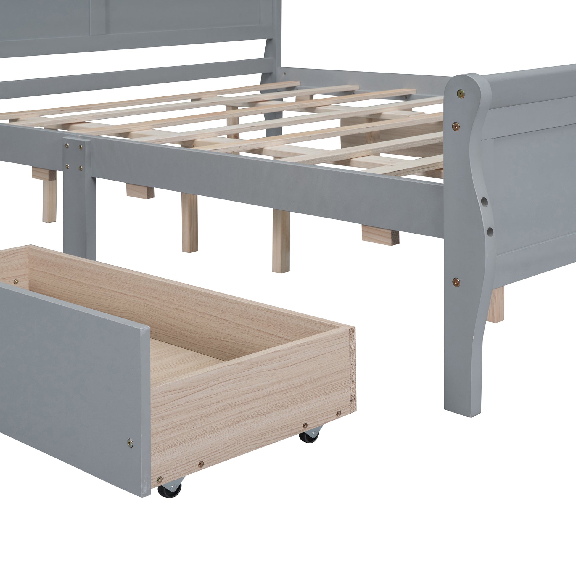 Queen Size Wood Platform Bed With 4 Drawers And Streamlined Headboard & Footboard, Gray Queen Gray Solid Wood Mdf