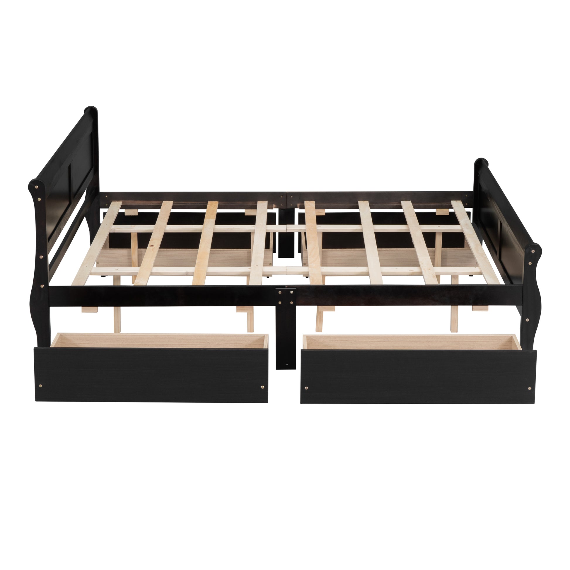 Queen Size Wood Platform Bed With 4 Drawers And Streamlined Headboard & Footboard, Espresso Queen Espresso Solid Wood Mdf