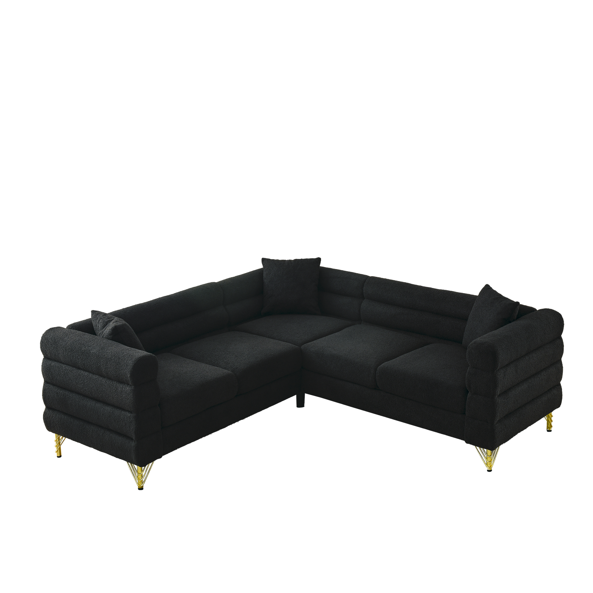 81.5 Inch Oversized Corner Sofa, L Shaped Sectional Couch,5 Seater Corner Sofas With 3 Cushions For Living Room, Bedroom, Apartment, Office Black Foam Teddy