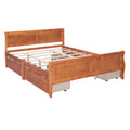 Queen Size Wood Platform Bed With 4 Drawers And Streamlined Headboard & Footboard, Oak Queen Oak Solid Wood Mdf