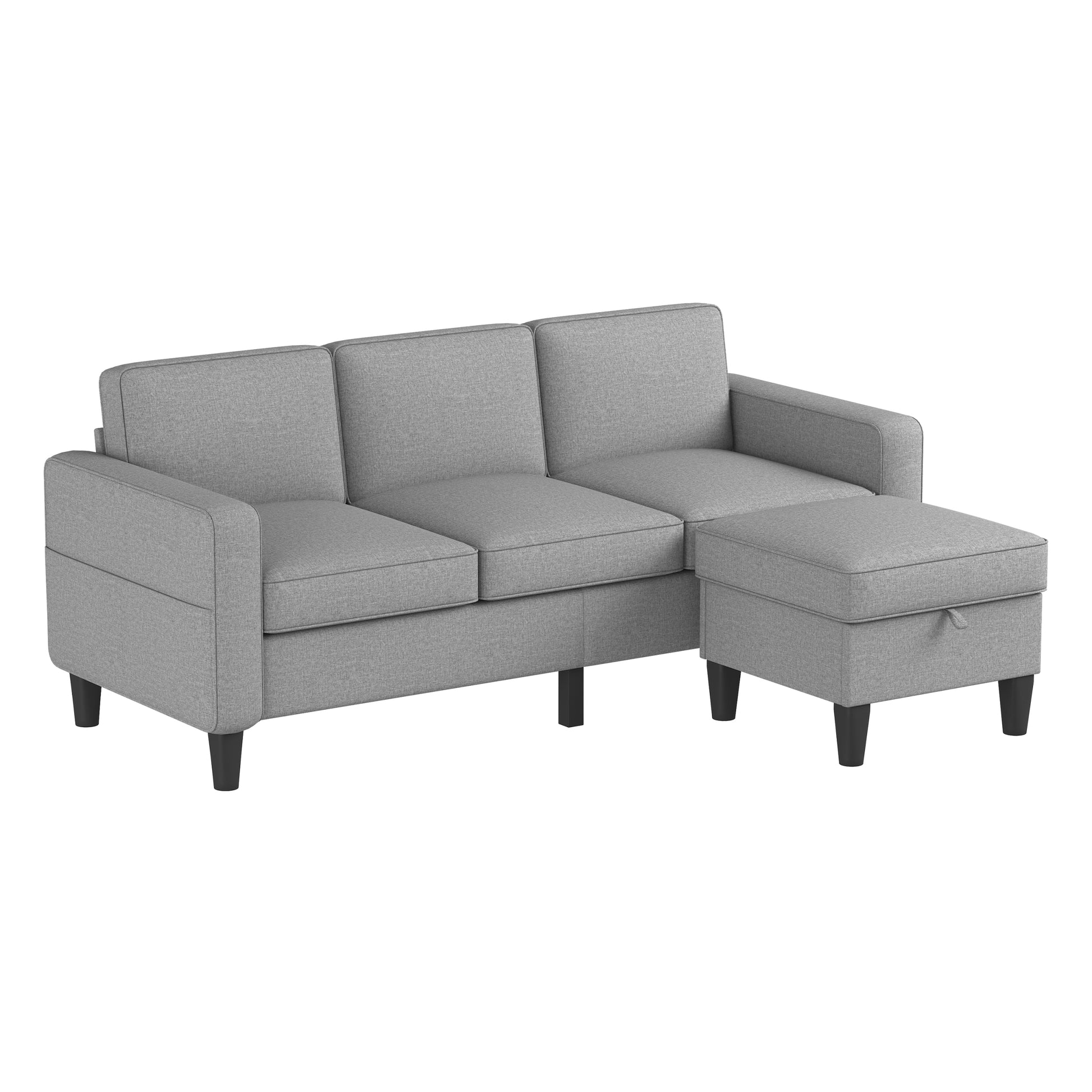 Sofas For Families, Apartments, Dorms, Bonus Rooms, Compact Spaces With Lounge Lounges, 3 Seater, L Shaped Design For The Chaise, 680 Lbs Capacity Light Grey Light Gray Metal & Wood