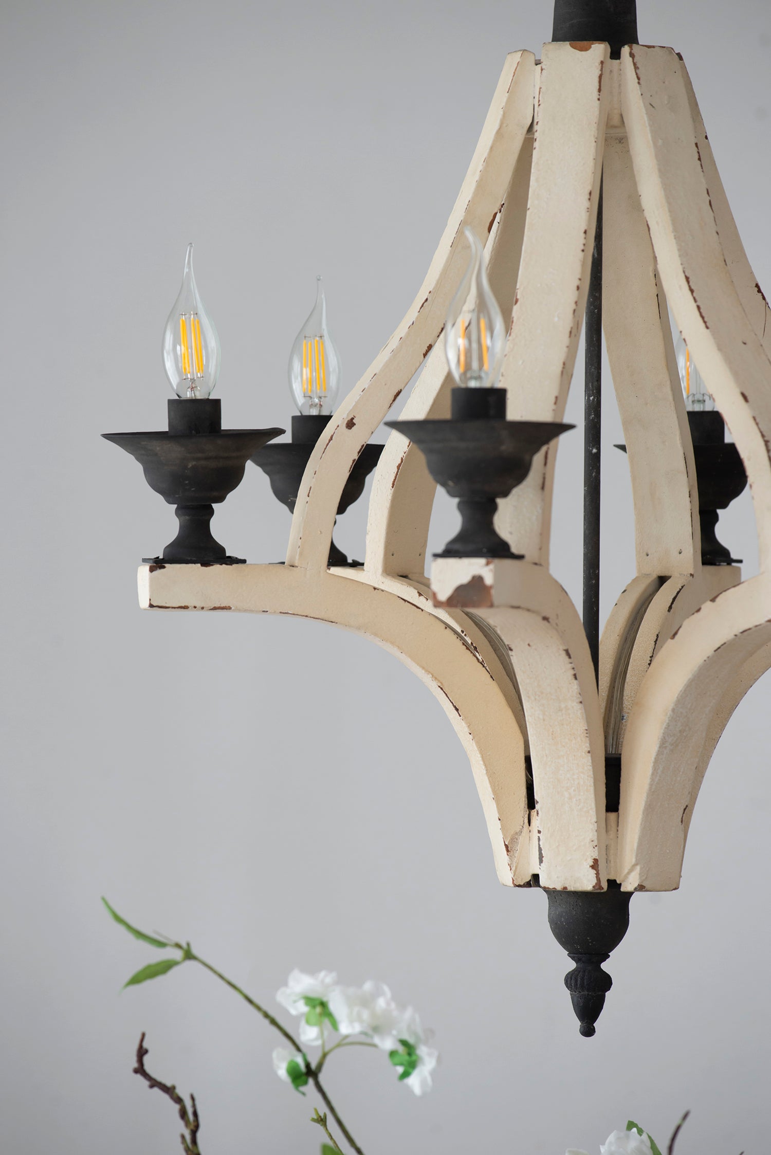 6 Light Wood Chandelier, Hanging Light Fixture With Adjustable Chain For Kitchen Dining Room Foyer Entryway, Bulb Not Included Cream Wood