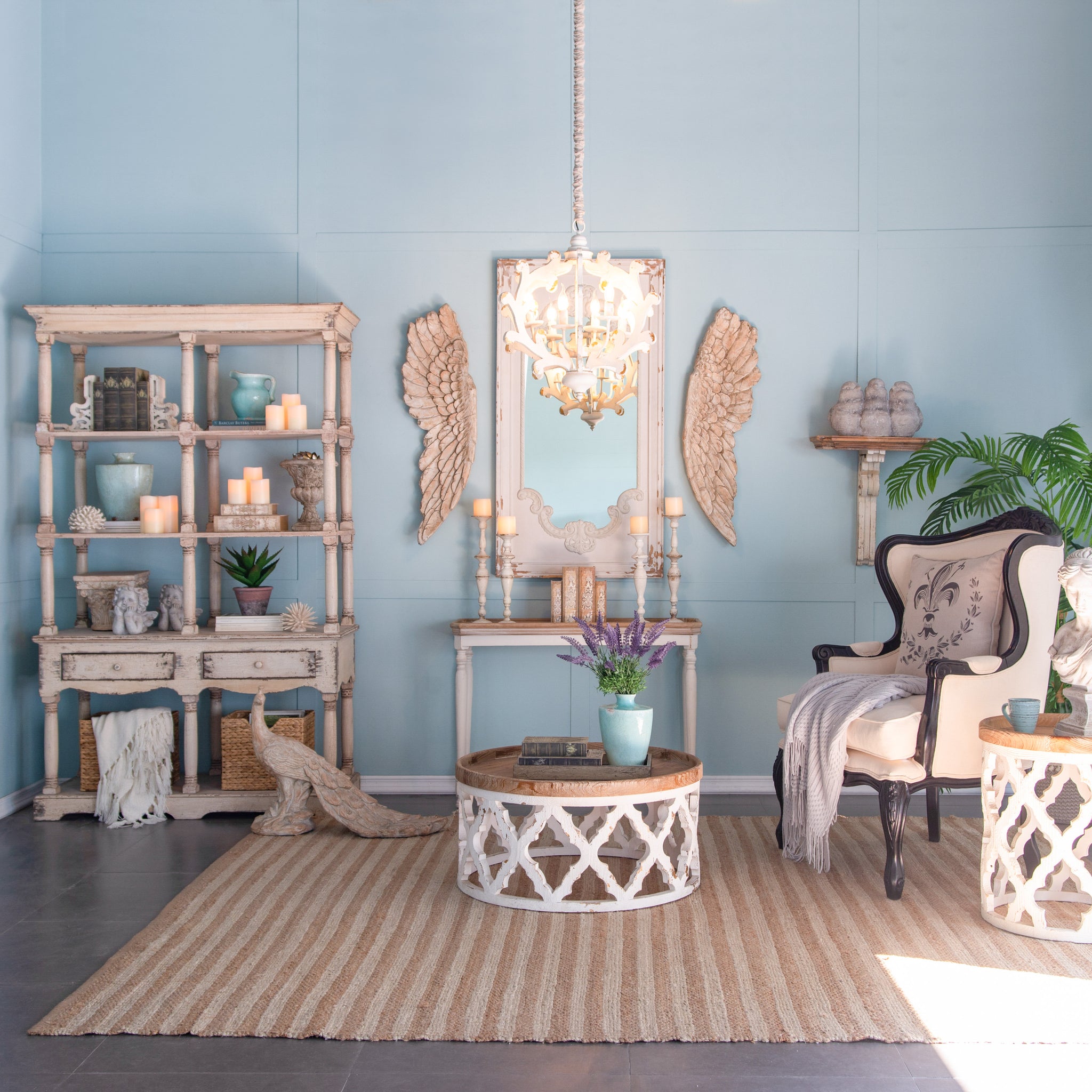 6 Light Wood Chandelier, Hanging Light Fixture With Adjustable Chain For Kitchen Dining Room Foyer Entryway, Bulb Not Included White Mdf