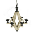 6 Light Wood Chandelier, Hanging Light Fixture With Adjustable Chain For Kitchen Dining Room Foyer Entryway, Bulb Not Included Cream Wood