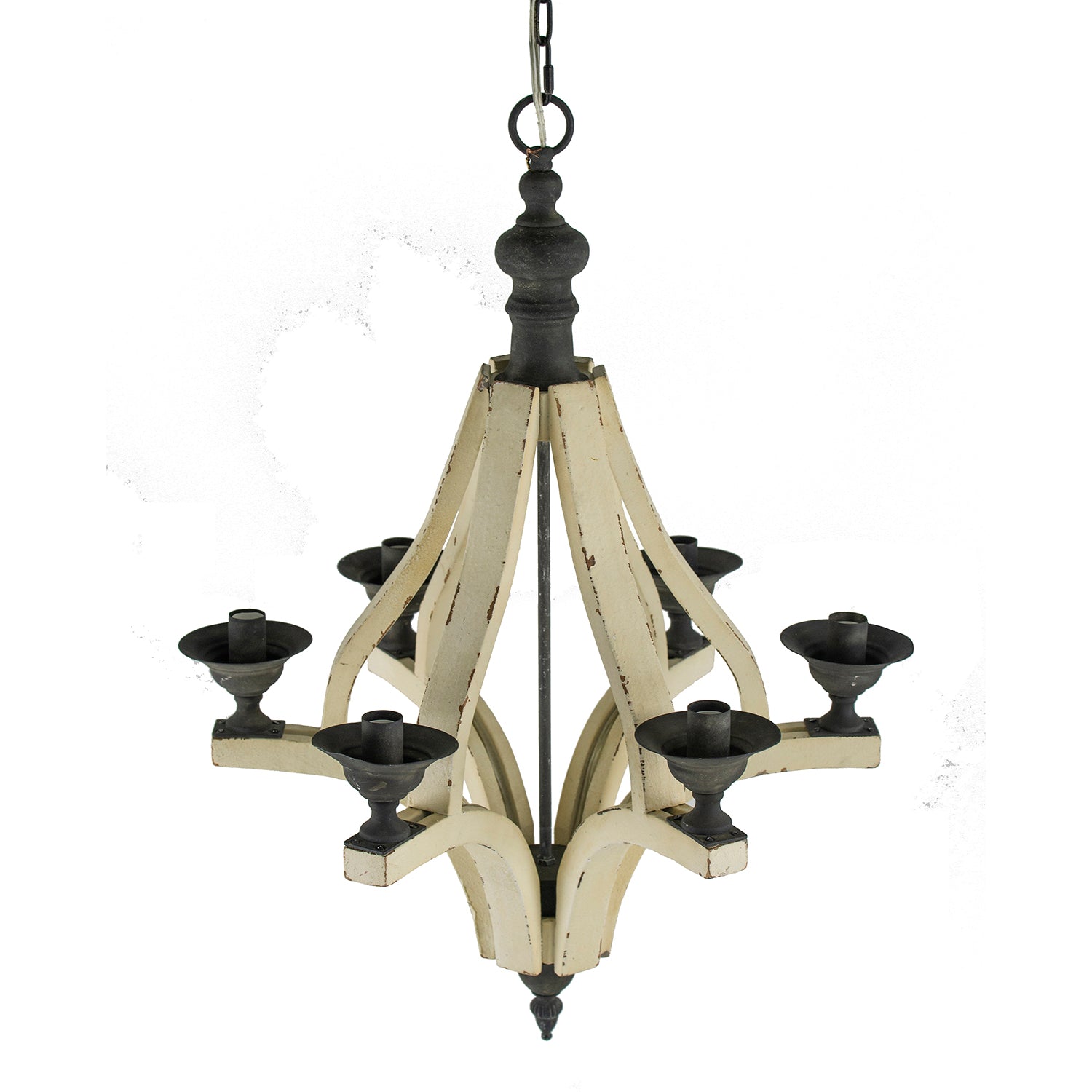 6 Light Wood Chandelier, Hanging Light Fixture With Adjustable Chain For Kitchen Dining Room Foyer Entryway, Bulb Not Included Cream Wood