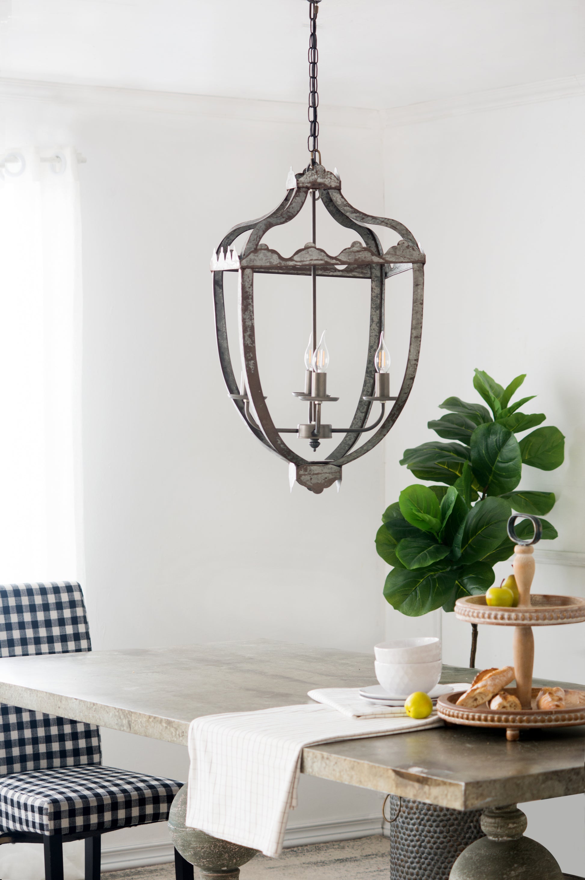 4 Light Metal Chandelier, Hanging Light Fixture With Adjustable Chain For Kitchen Dining Room Foyer Entryway, Bulb Not Included Gray Iron