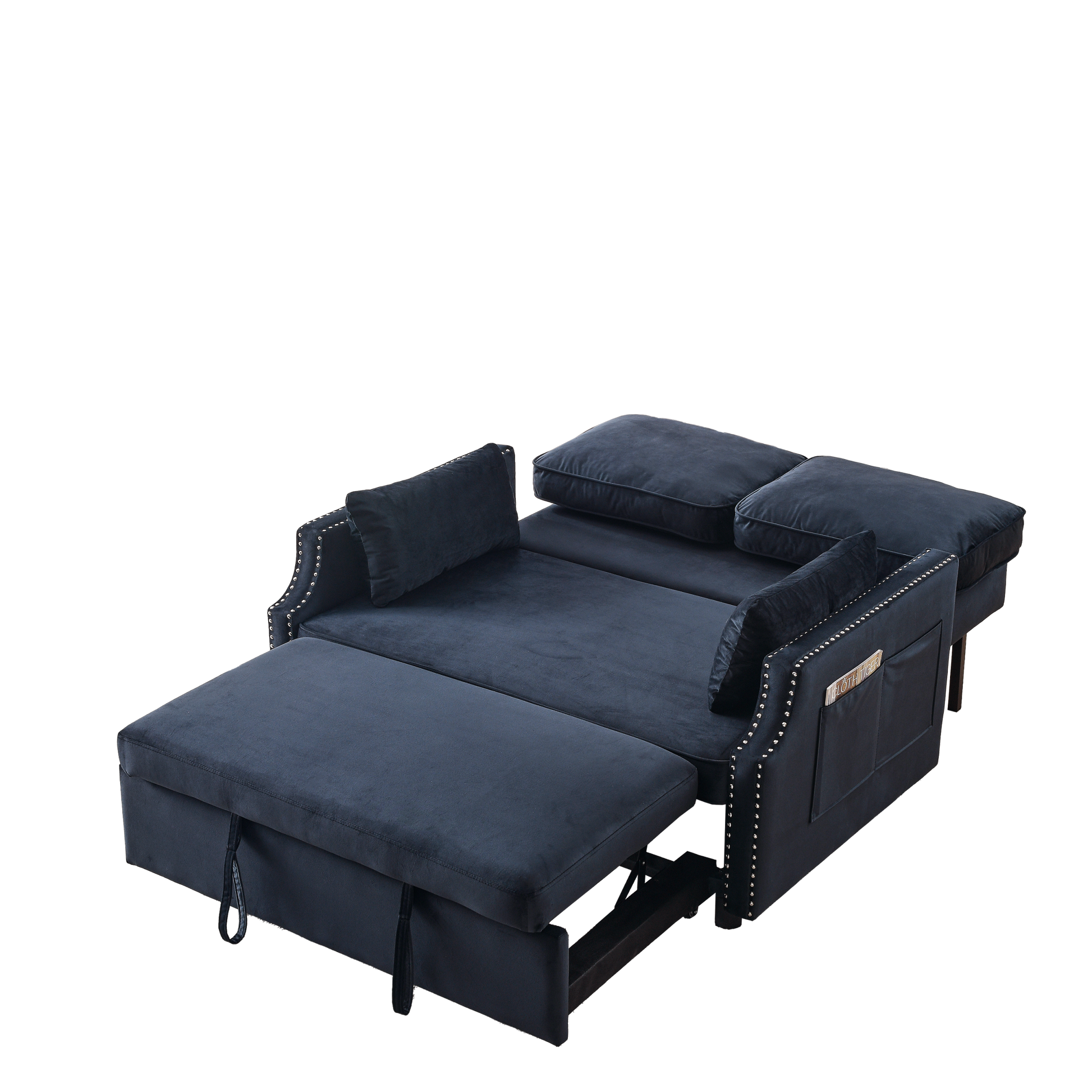 50" Velvet Upholstered Sleeper Sofa Bed With Side Storage Pockets, Design, 2 Seater Sofa With 2 Pillows And Removeable Backrest Pull Out Sofa Bed For Small Spaces In Living Rooms, Apartm Black Velvet Primary Living Space Foam Velvet 2 Seat