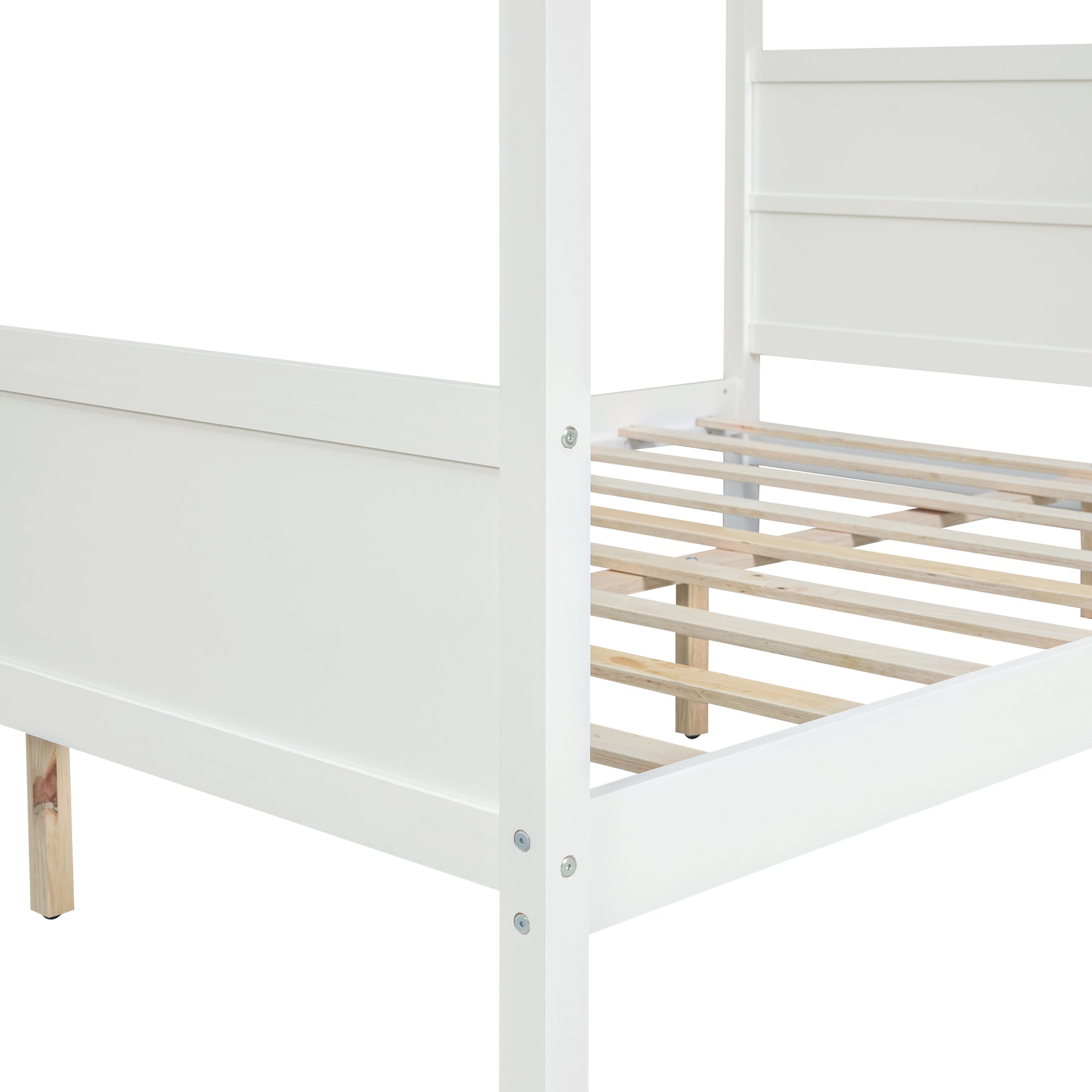 Queen Size Canopy Platform Bed With Headboard And Footboard,Slat Support Leg White Old Sku:Lt001912Aak White Solid Wood