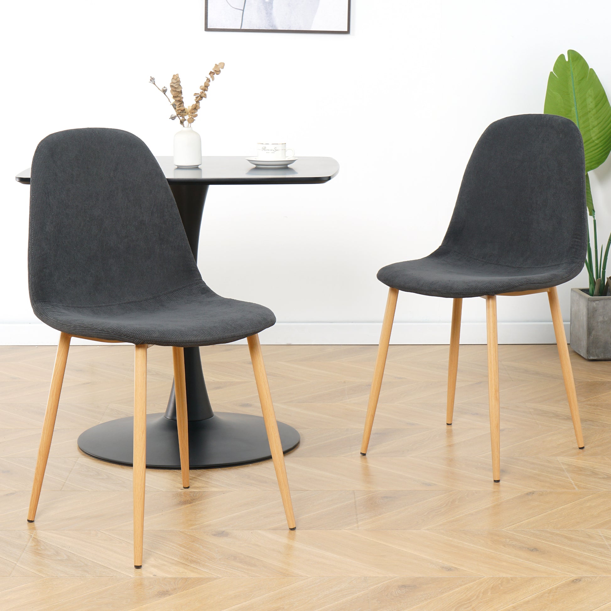 Deep Grey Modern Fabric Chairs With Wood Transfer Metal Leg Set Of 4 Dark Gray Metal