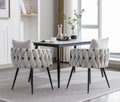 Pure Ivory Modern Velvet Dining Chairs Set Of 2 Hand Weaving Accent Chairs Living Room Chairs Upholstered Side Chair With Black Metal Legs For Dining Room Kitchen Vanity Living Room Ivory Velvet