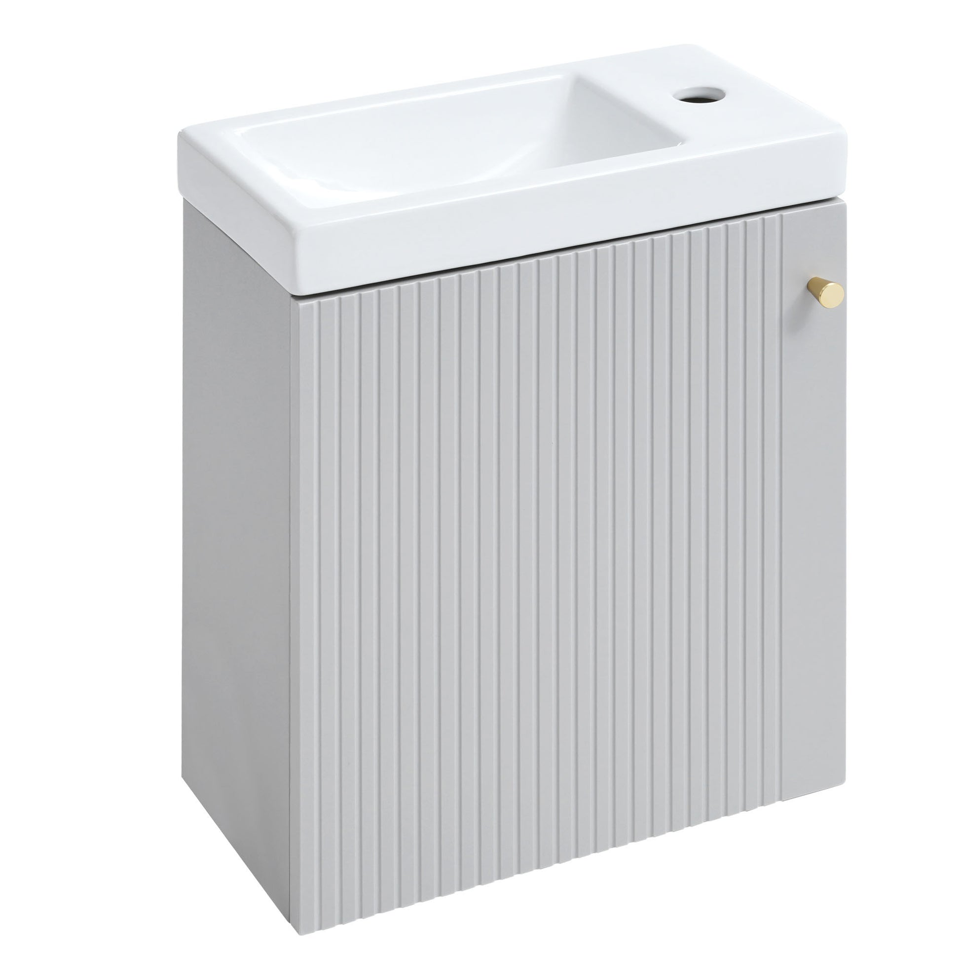 Viedo Contemporary 16" Wall Mounted Bathroom Vanity Combo Cabinet With Ceramic Basin Ideal For Small Bathrooms Grey Mdf