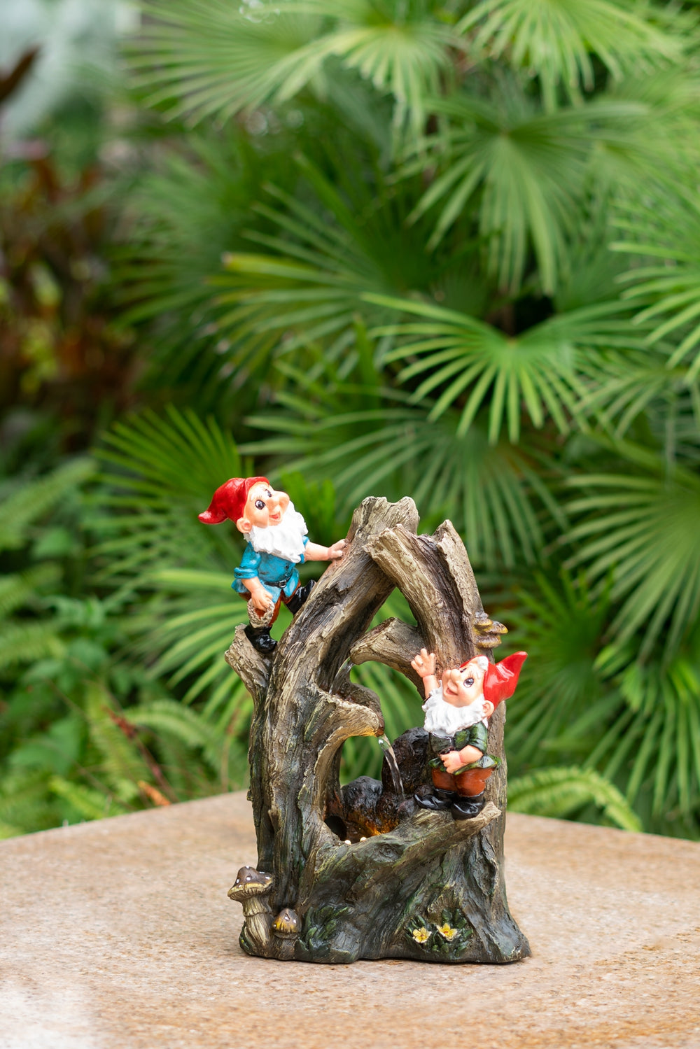 8.3X4.7X13.8" Decorative Woodland Gnome Water Fountain With Led Light, Brown Brown Primary Living Space Art Deco,Rustic,Traditional Polyresin