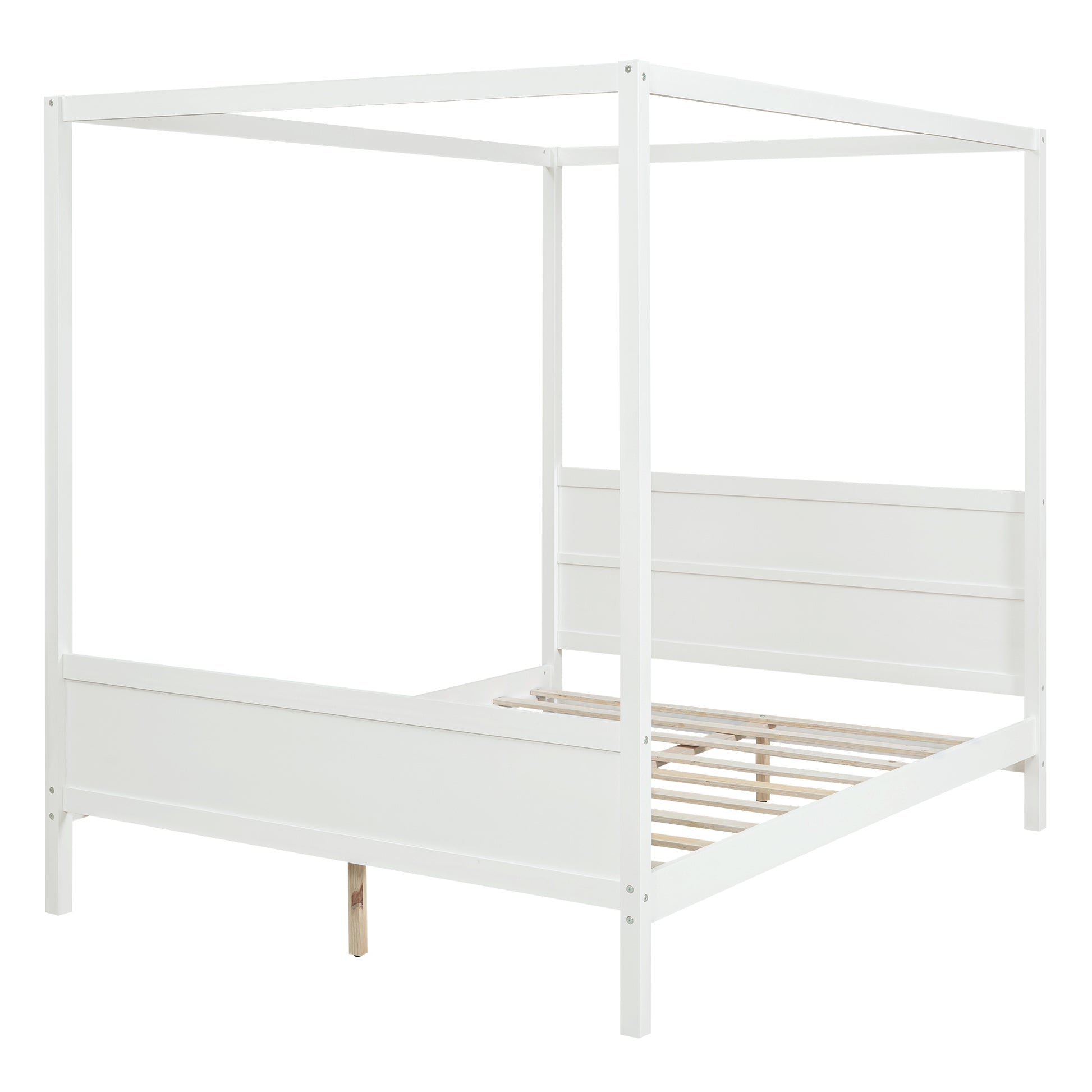 Queen Size Canopy Platform Bed With Headboard And Footboard,Slat Support Leg White Old Sku:Lt001912Aak White Solid Wood