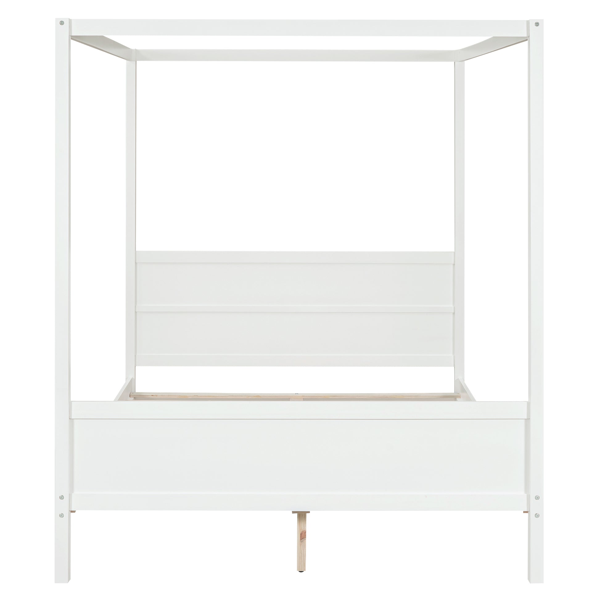 Queen Size Canopy Platform Bed With Headboard And Footboard,Slat Support Leg White Old Sku:Lt001912Aak White Solid Wood