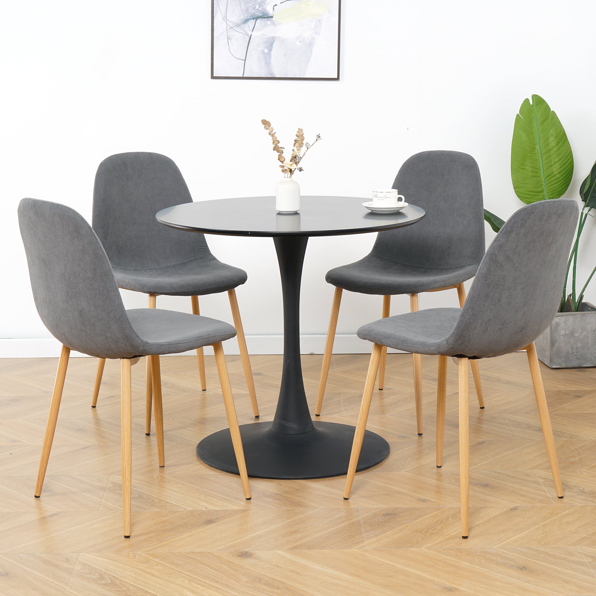 Light Grey Modern Fabric Chairs With Wood Transfer Metal Leg Set Of 4 Light Gray Metal