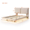 Full Size Upholstered Platform Bed With Sensor Light And 2 Large Backrests, Stylish Platform Bed With 2 Sets Of Usb Port And Socket On Each Rear Bed Leg, Beige Beige Velvet