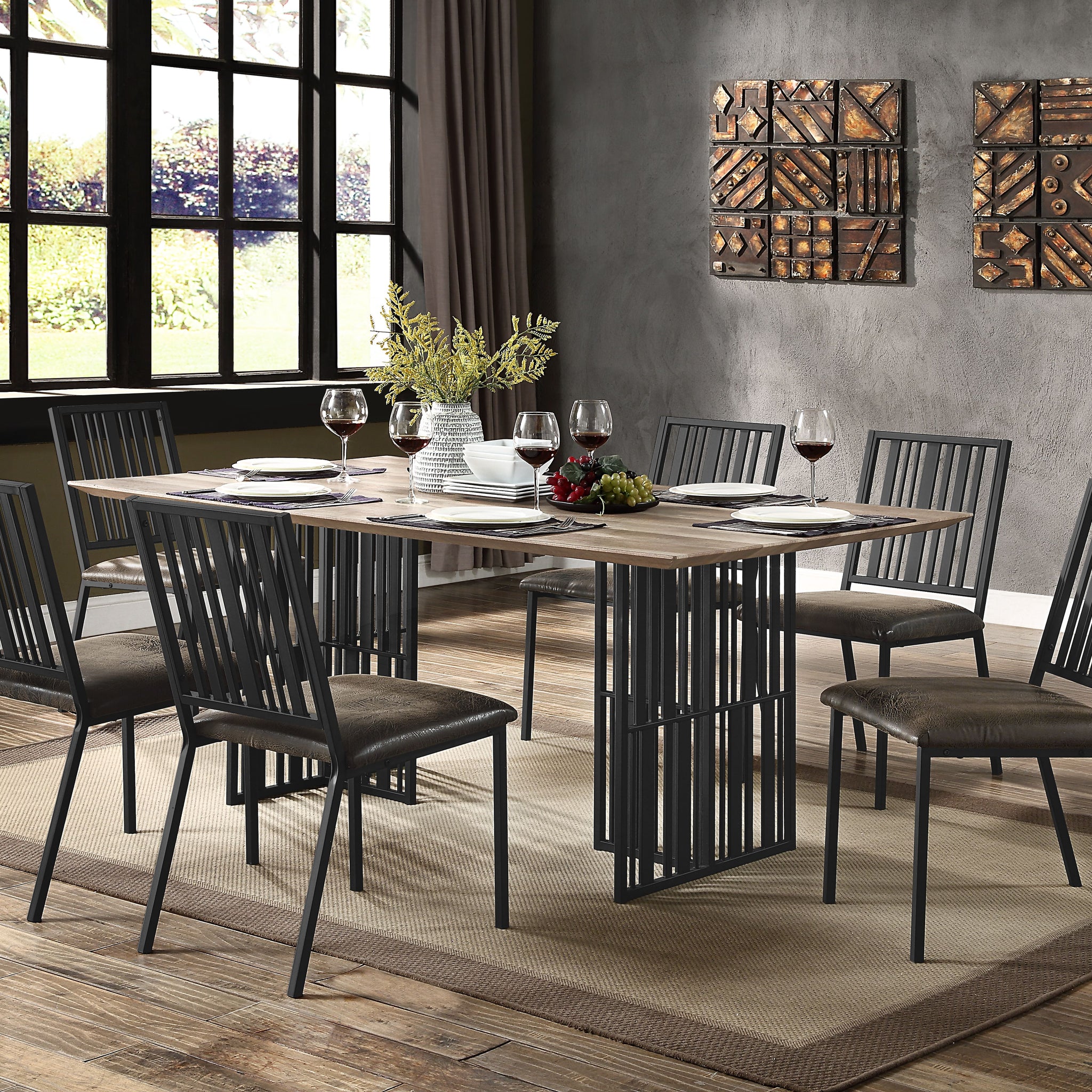Zudora Dining Table, Antique Oak & Black Finish Dn01757 Black Mdf