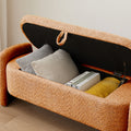 Ottoman Oval Storage Bench 3D Lamb Fleece Fabric Bench With Large Storage Space For The Living Room, Entryway And Bedroom,Brown Orange Dark Brown Polyester