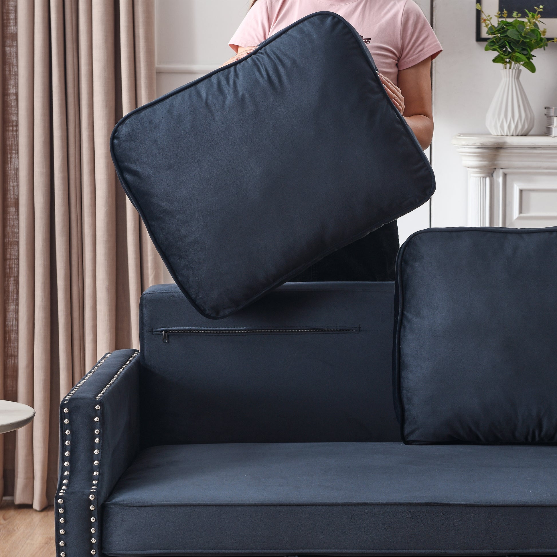 50" Velvet Upholstered Sleeper Sofa Bed With Side Storage Pockets, Design, 2 Seater Sofa With 2 Pillows And Removeable Backrest Pull Out Sofa Bed For Small Spaces In Living Rooms, Apartm Black Velvet Primary Living Space Foam Velvet 2 Seat