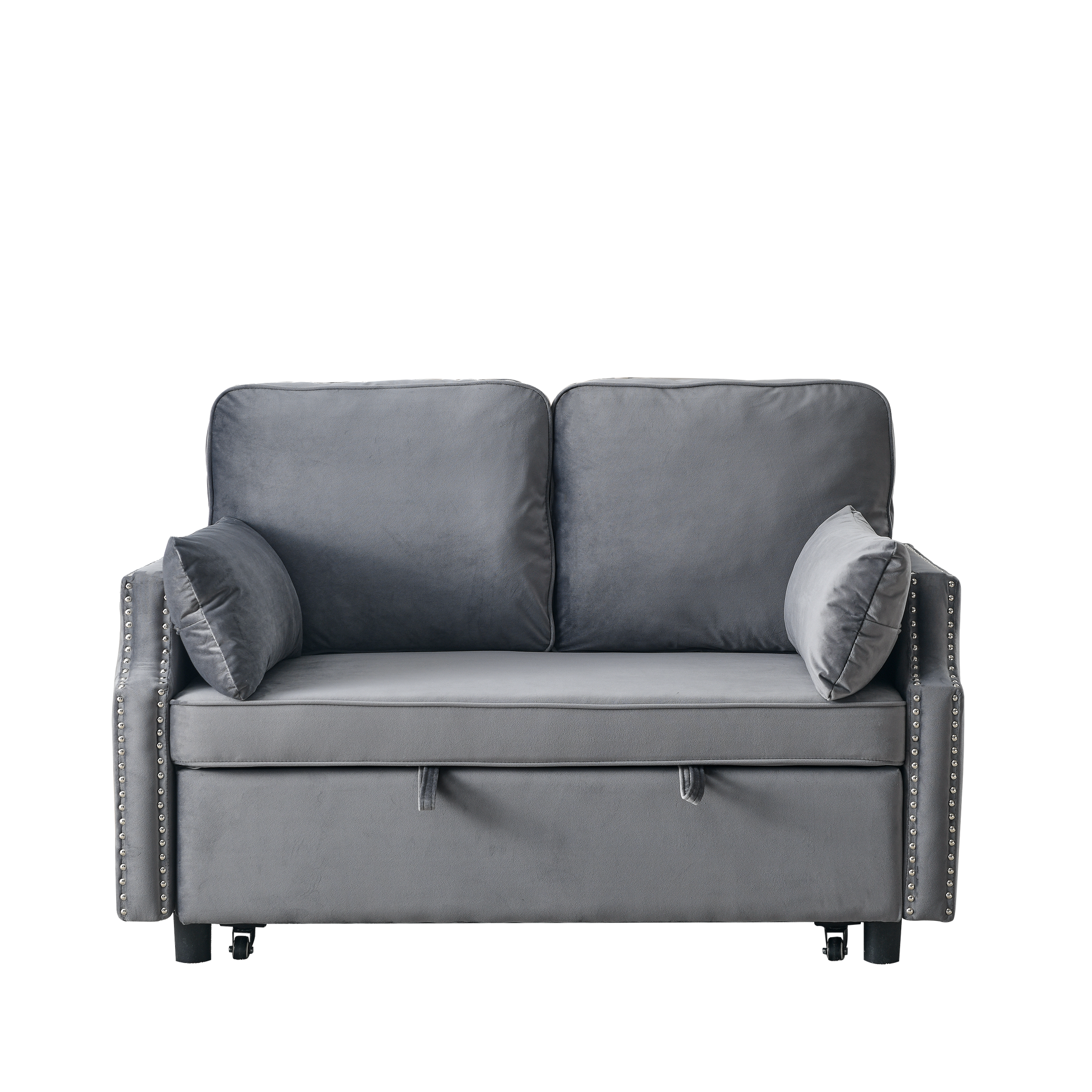 50" Velvet Upholstered Sleeper Sofa Bed With Side Storage Pockets, Design, 2 Seater Sofa With 2 Pillows And Removeable Backrest Pull Out Sofa Bed For Small Spaces In Living Rooms, Apartm Grey Velvet Primary Living Space Foam Velvet 2 Seat