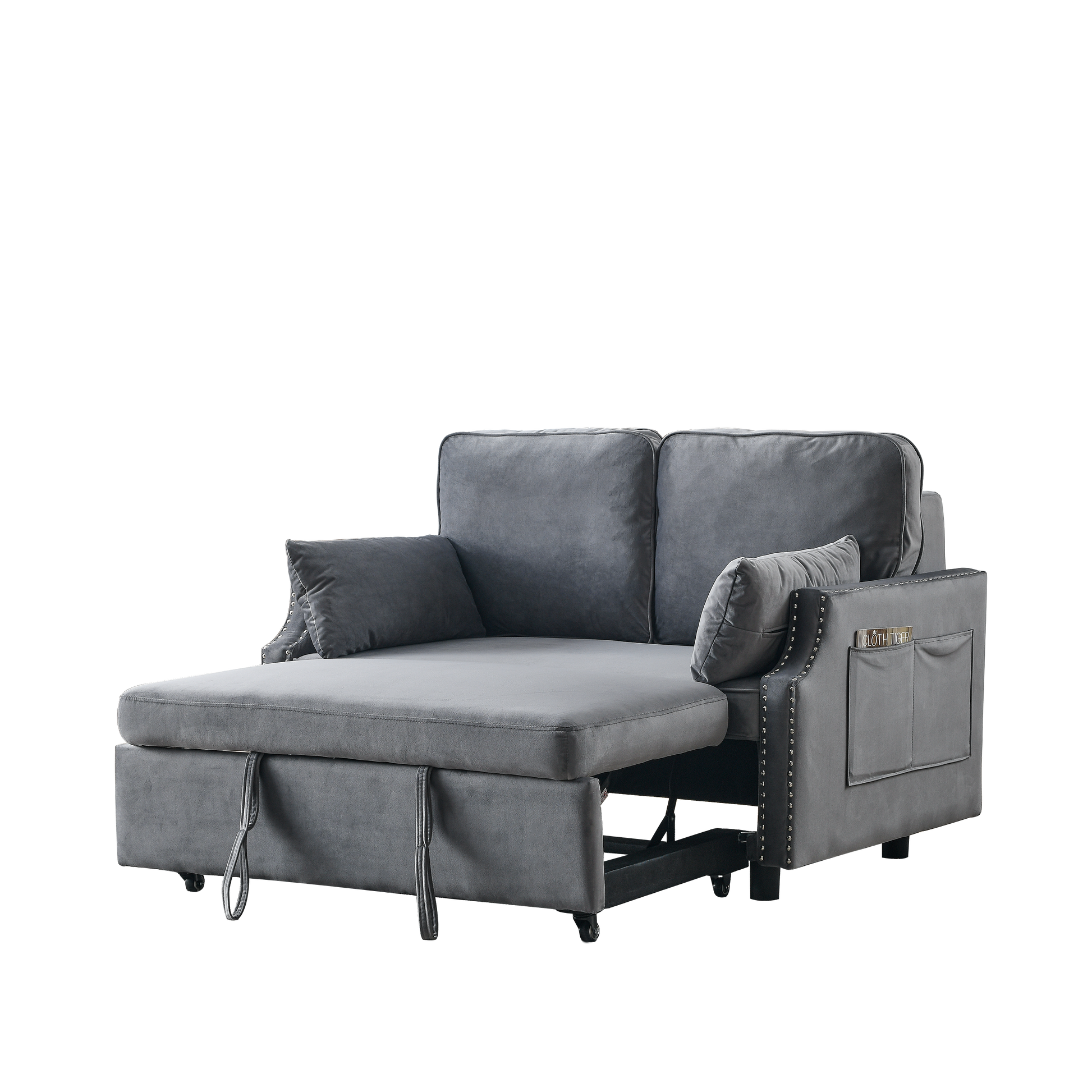50" Velvet Upholstered Sleeper Sofa Bed With Side Storage Pockets, Design, 2 Seater Sofa With 2 Pillows And Removeable Backrest Pull Out Sofa Bed For Small Spaces In Living Rooms, Apartm Grey Velvet Primary Living Space Foam Velvet 2 Seat